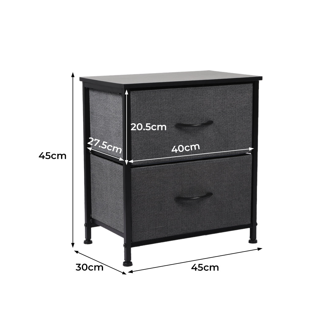 2 - Drawer Storage Cabinet Chest with Removable Drawers - Dark Grey - Rivercity House & Home Co. (ABN 18 642 972 209) - Affordable Modern Furniture Australia