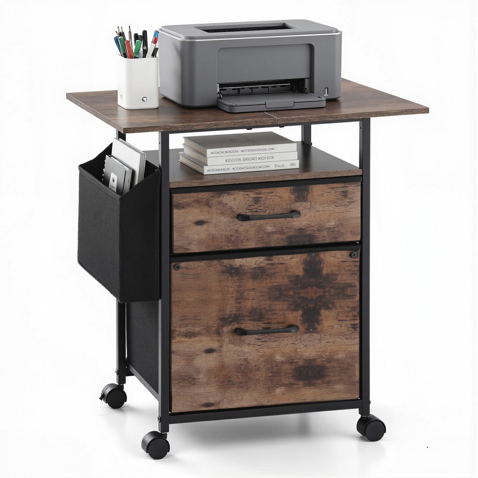 2 Fabric Drawer File Cabinet Printer Stand Rolling File Cabinet with Side Bag - Furniture > Office > Storage Cabinets - Rivercity House & Home Co. (ABN 18 642 972 209) - Affordable Modern Furniture Australia