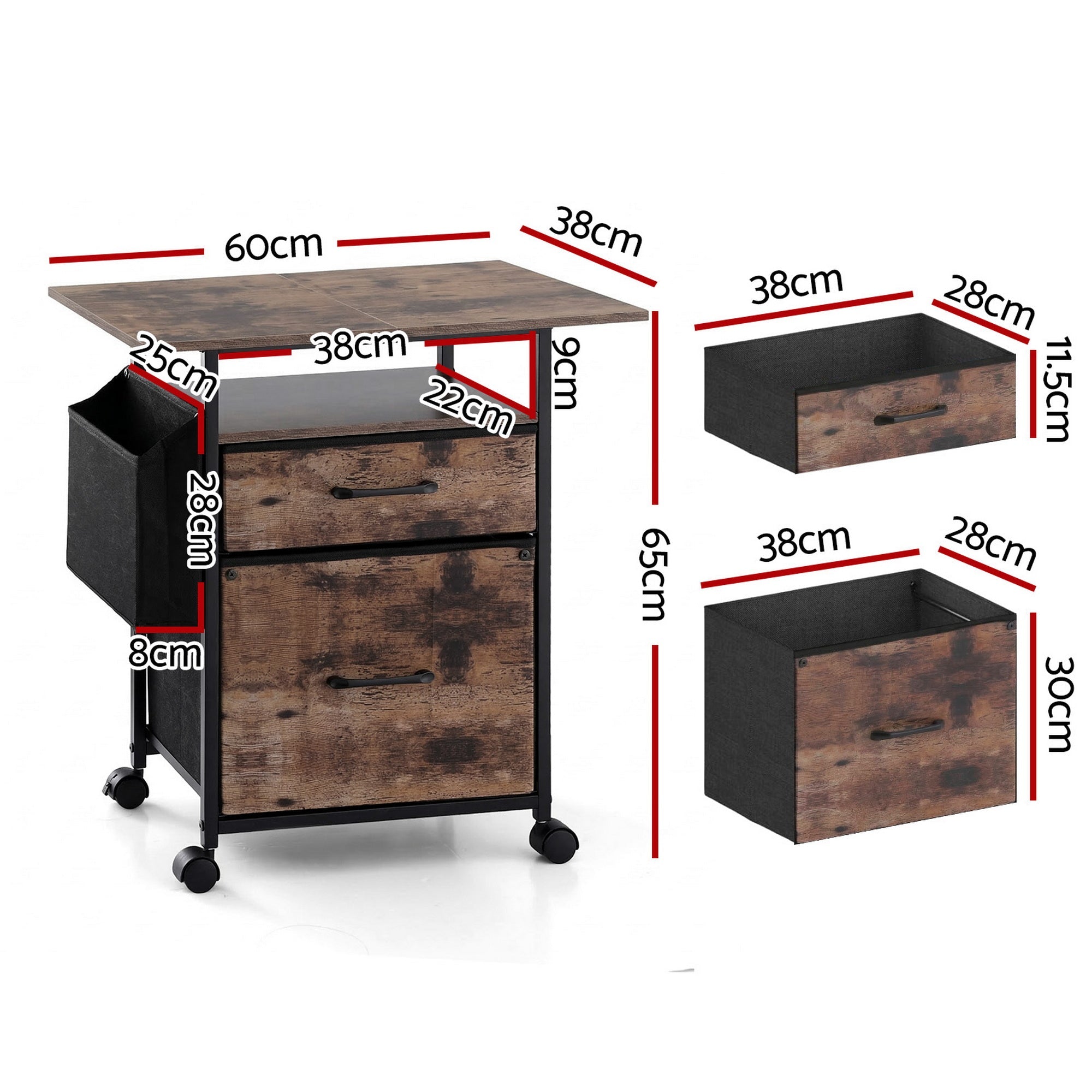 2 Fabric Drawer File Cabinet Printer Stand Rolling File Cabinet with Side Bag - Furniture > Office > Storage Cabinets - Rivercity House & Home Co. (ABN 18 642 972 209) - Affordable Modern Furniture Australia