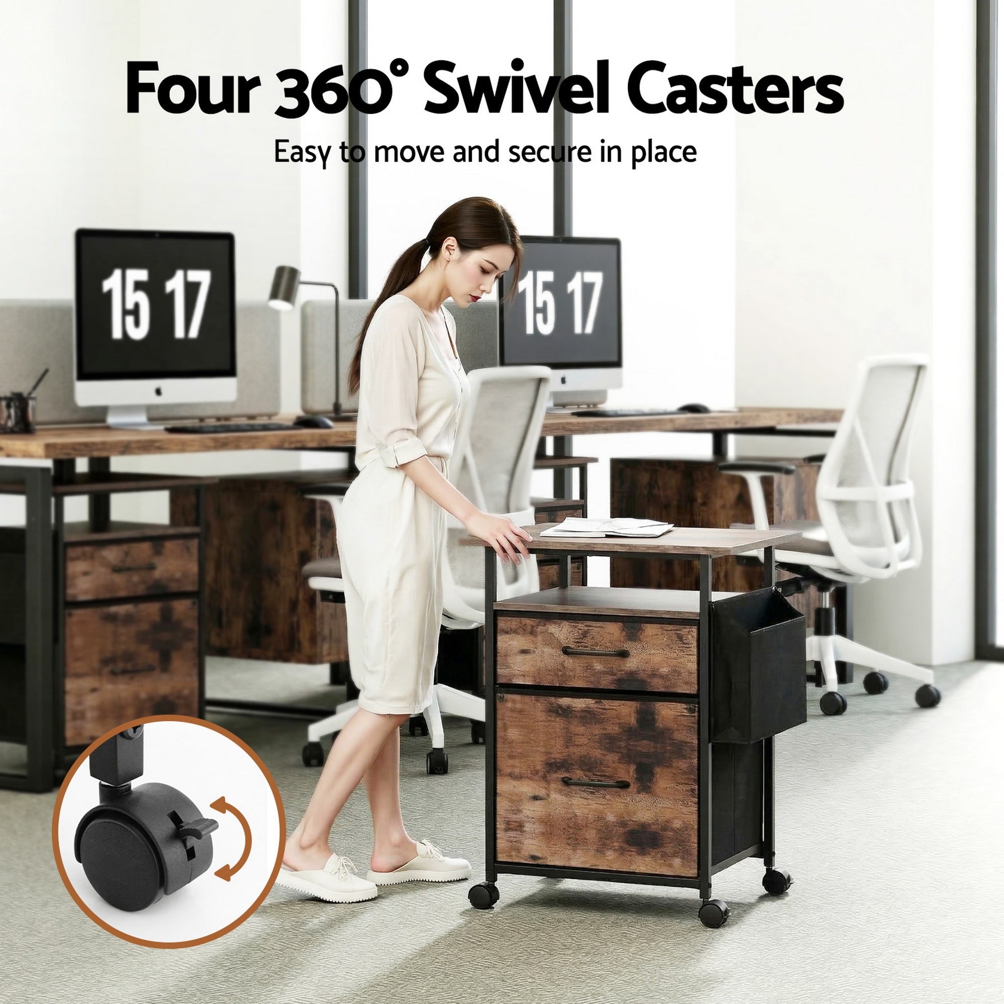 2 Fabric Drawer File Cabinet Printer Stand Rolling File Cabinet with Side Bag - Furniture > Office > Storage Cabinets - Rivercity House & Home Co. (ABN 18 642 972 209) - Affordable Modern Furniture Australia
