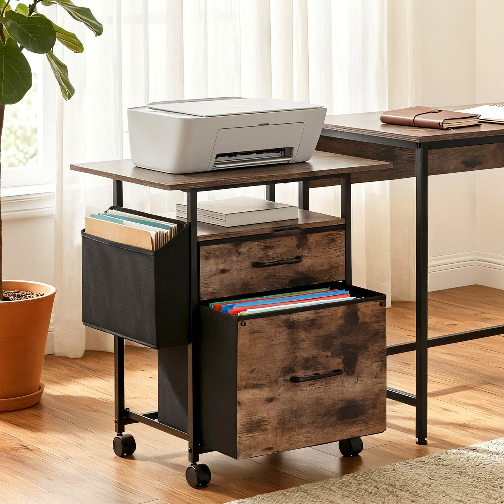 2 Fabric Drawer File Cabinet Printer Stand Rolling File Cabinet with Side Bag - Furniture > Office > Storage Cabinets - Rivercity House & Home Co. (ABN 18 642 972 209) - Affordable Modern Furniture Australia