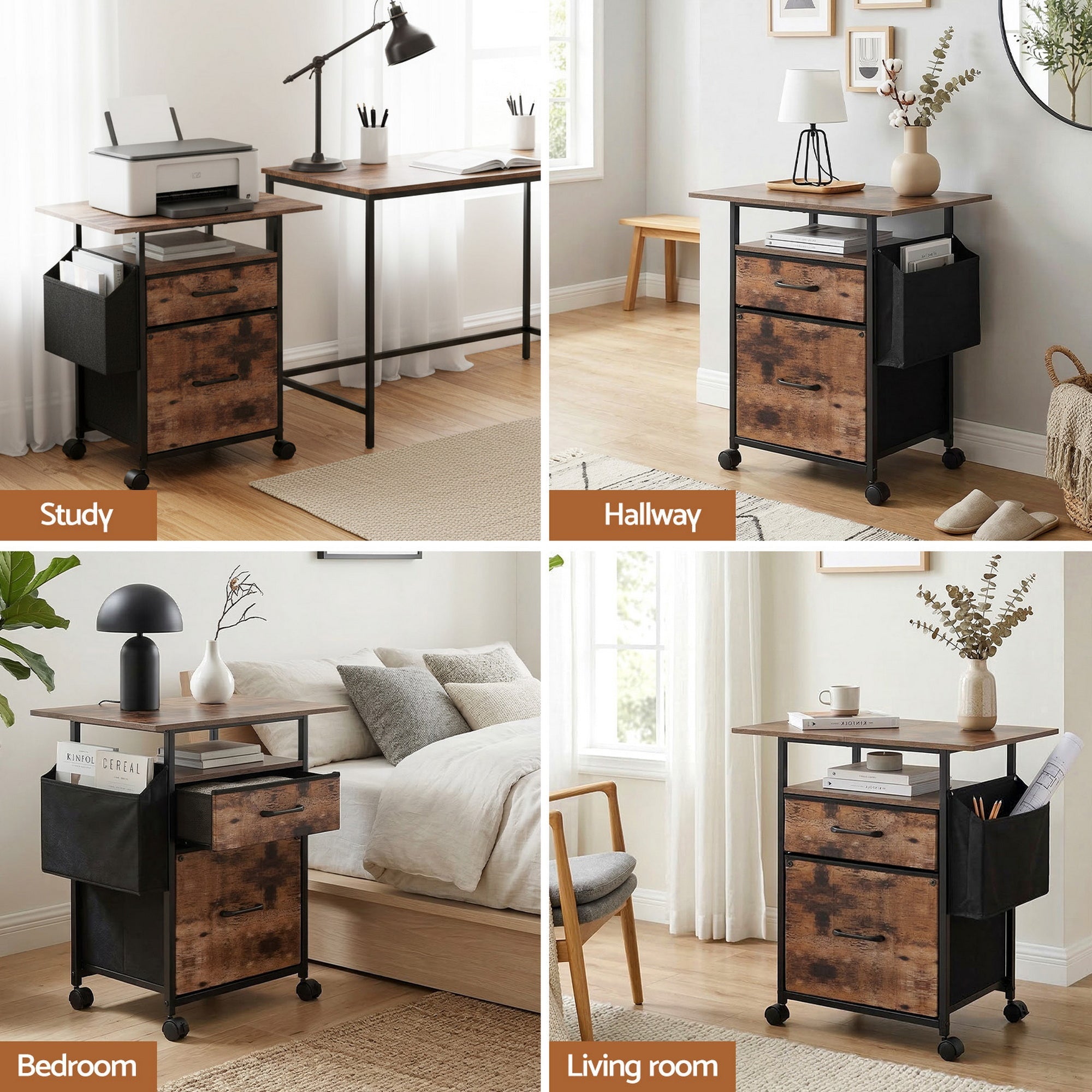 2 Fabric Drawer File Cabinet Printer Stand Rolling File Cabinet with Side Bag - Furniture > Office > Storage Cabinets - Rivercity House & Home Co. (ABN 18 642 972 209) - Affordable Modern Furniture Australia