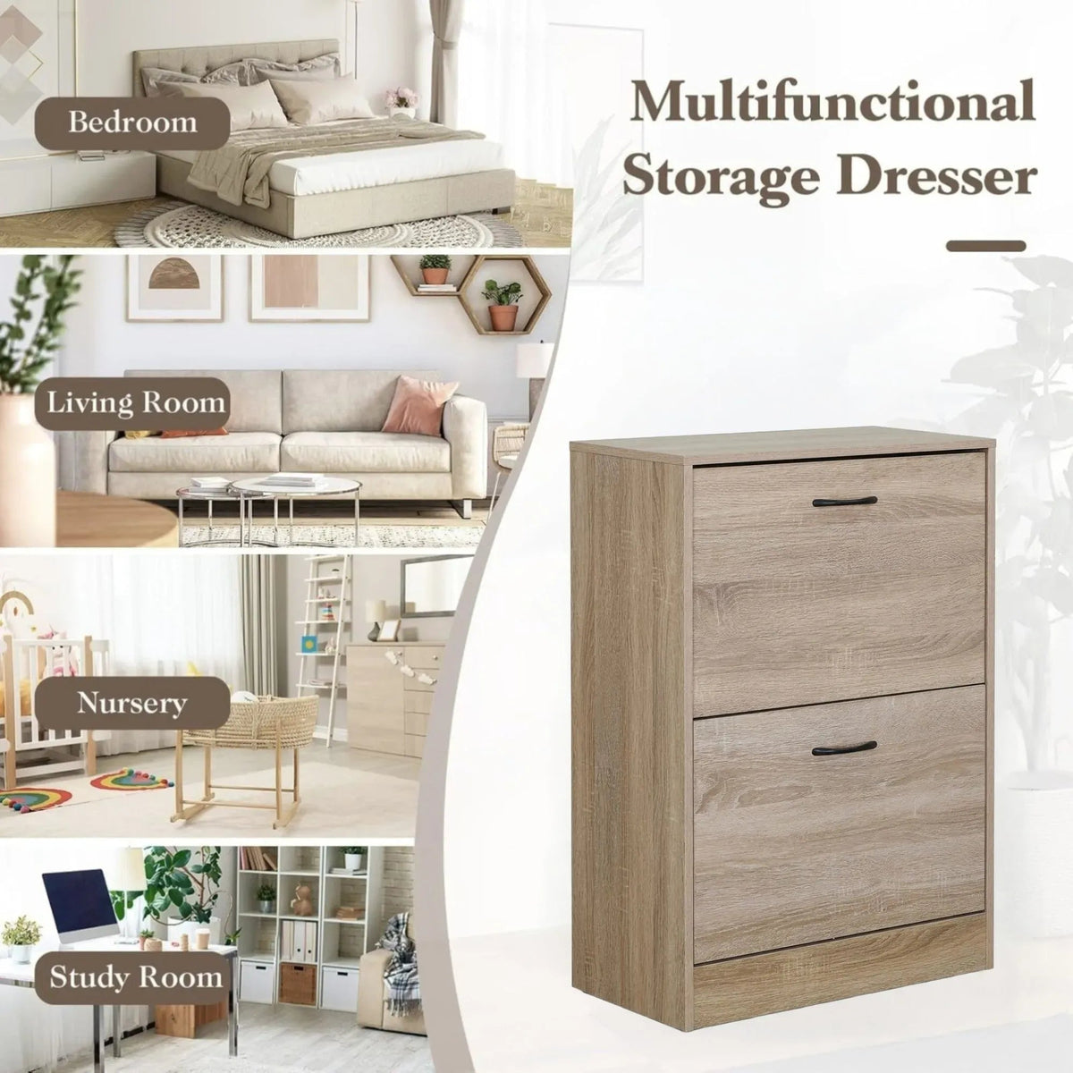 2 Flip Drawer Slim Shoe Storage Cabinet with Hidden Storage - Oak - Furniture > Living Room > Shoe Storage - Rivercity House & Home Co. (ABN 18 642 972 209) - Affordable Modern Furniture Australia