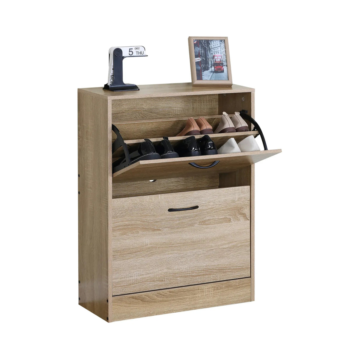 2 Flip Drawer Slim Shoe Storage Cabinet with Hidden Storage - Oak - Furniture > Living Room > Shoe Storage - Rivercity House & Home Co. (ABN 18 642 972 209) - Affordable Modern Furniture Australia