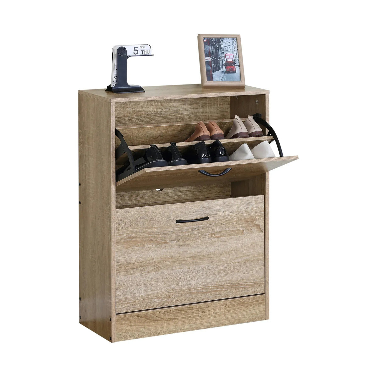 2 Flip Drawer Slim Shoe Storage Cabinet with Hidden Storage - Oak - Furniture > Living Room > Shoe Storage - Rivercity House & Home Co. (ABN 18 642 972 209) - Affordable Modern Furniture Australia