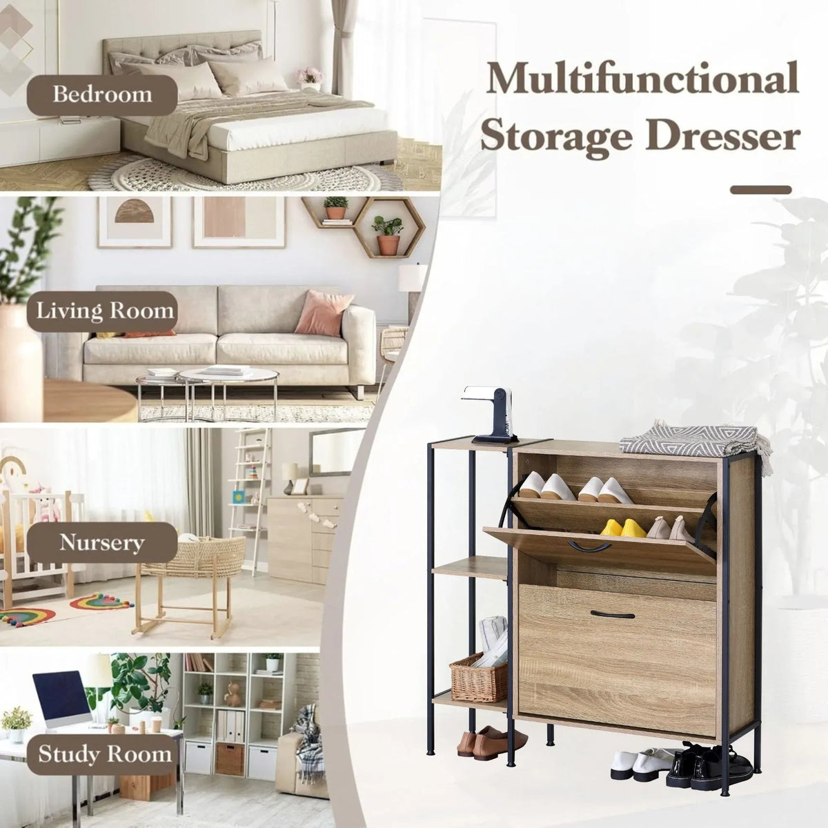 2 Flip Shoe Cabinet with Side Shelf 88 cm Oak - Brown - Furniture > Living Room > Shoe Storage - Rivercity House & Home Co. (ABN 18 642 972 209) - Affordable Modern Furniture Australia