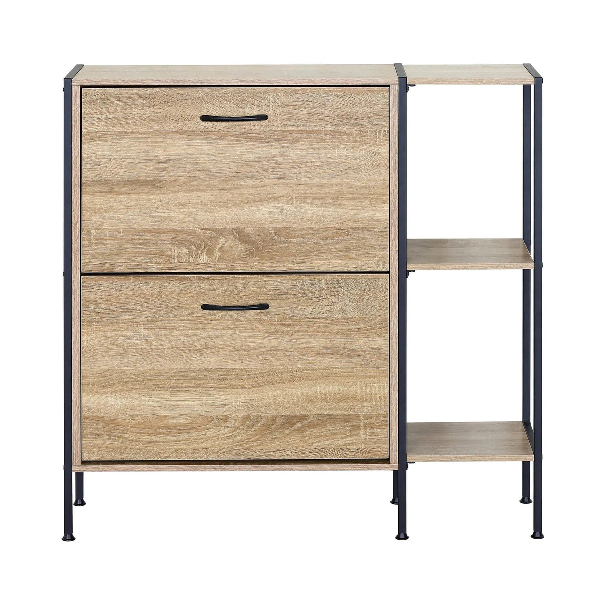 2 Flip Shoe Cabinet with Side Shelf 88 cm Oak - Brown - Furniture > Living Room > Shoe Storage - Rivercity House & Home Co. (ABN 18 642 972 209) - Affordable Modern Furniture Australia