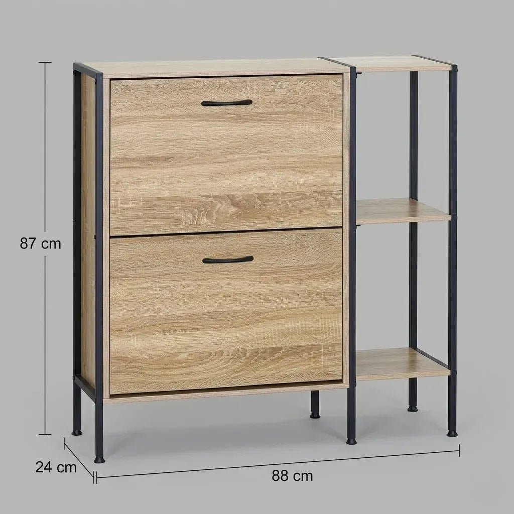 2 Flip Shoe Cabinet with Side Shelf 88 cm Oak - Brown - Furniture > Living Room > Shoe Storage - Rivercity House & Home Co. (ABN 18 642 972 209) - Affordable Modern Furniture Australia