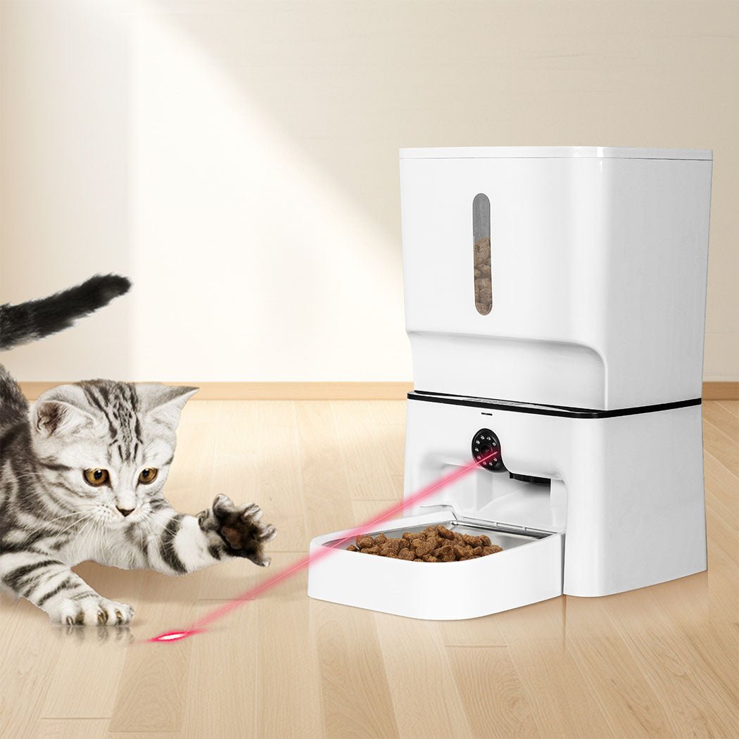 2 - in - 1 Automatic Pet Feeder with WiFi Camera and Laser Toy - White - Rivercity House & Home Co. (ABN 18 642 972 209) - Affordable Modern Furniture Australia