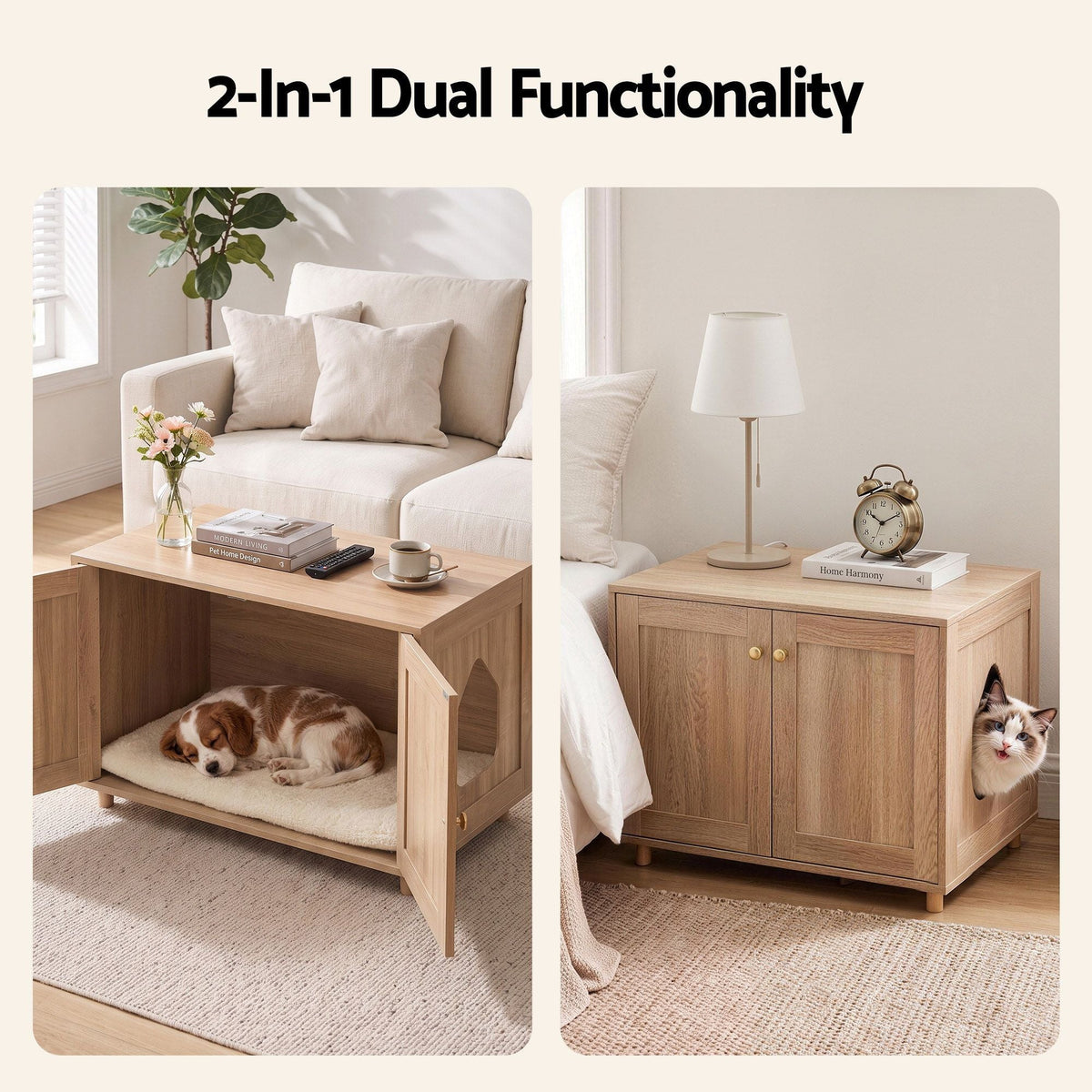 2-in-1 Coffee Table with Pet Cat House and Storage Cabinet 80x50x55cm Wood Finish - Furniture > Living Room > Coffee Tables - Rivercity House & Home Co. (ABN 18 642 972 209) - Affordable Modern Furniture Australia