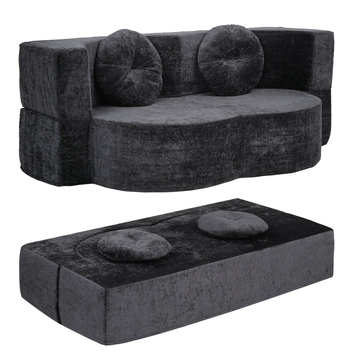 2 in 1 Convertible Boneless Folding Sofa Bed with High Density Sponge and 2 Pillows - Grey - Furniture > Sofas > Sofas & Sofa Beds - Rivercity House & Home Co. (ABN 18 642 972 209) - Affordable Modern Furniture Australia
