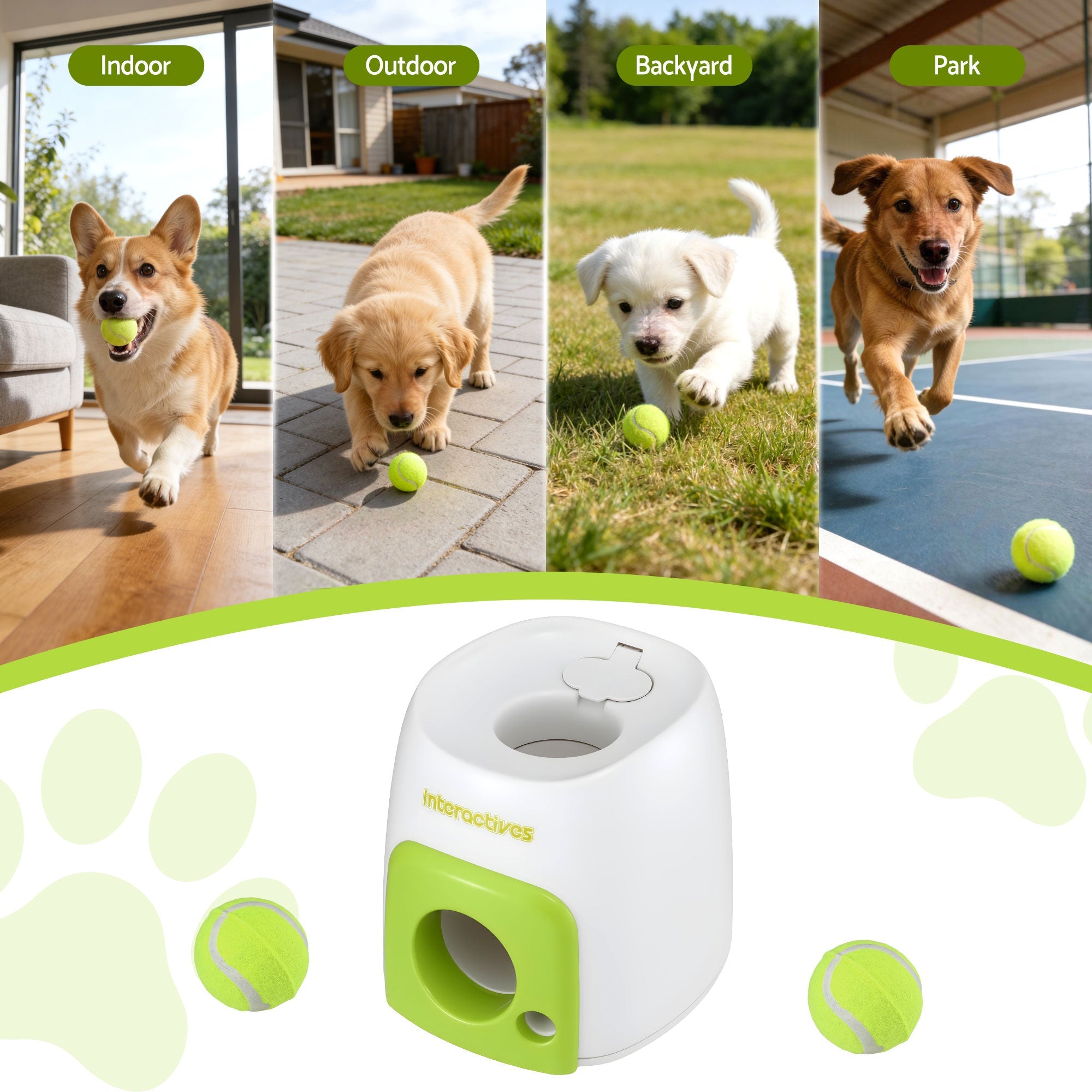 2-in-1 Dog Ball Launcher and Treat Dispenser with 2 Balls - Green - Pet Care > Toys > Dog Toys - Rivercity House & Home Co. (ABN 18 642 972 209) - Affordable Modern Furniture Australia