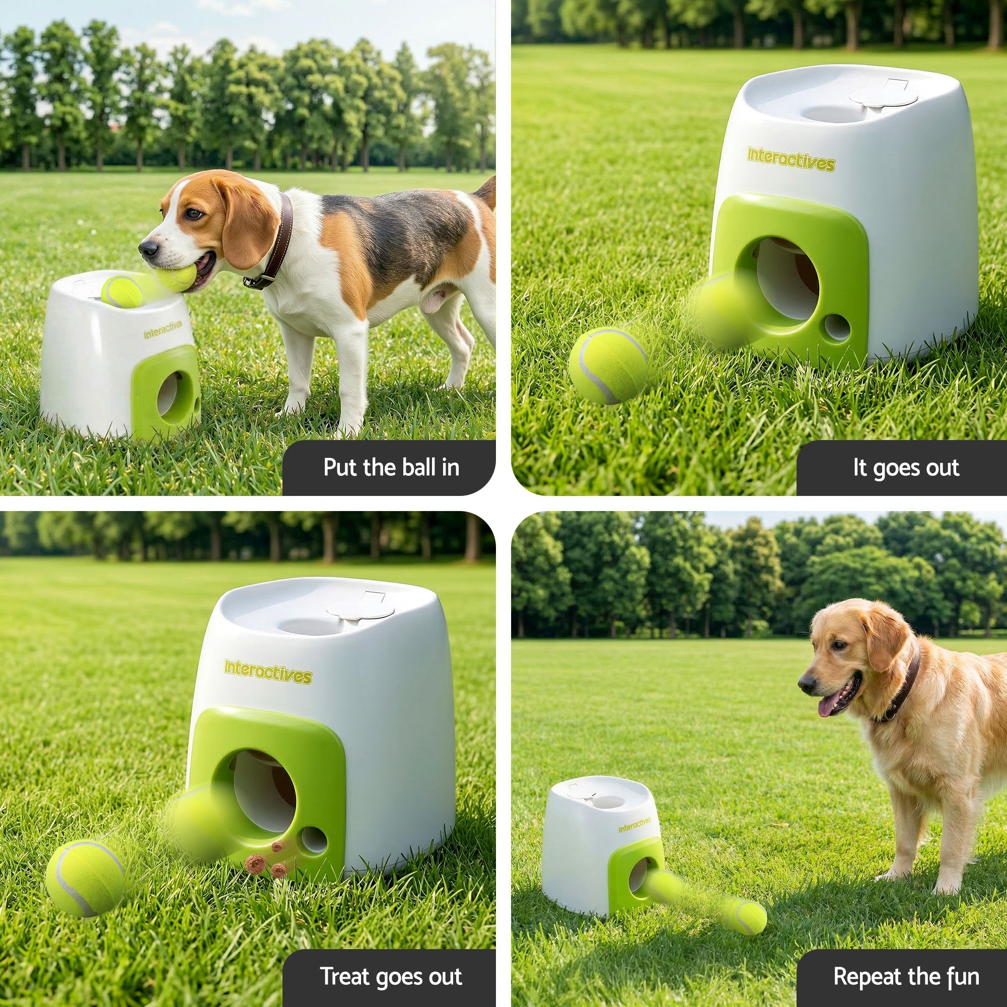 2-in-1 Dog Ball Launcher and Treat Dispenser with 2 Balls - Green - Pet Care > Toys > Dog Toys - Rivercity House & Home Co. (ABN 18 642 972 209) - Affordable Modern Furniture Australia