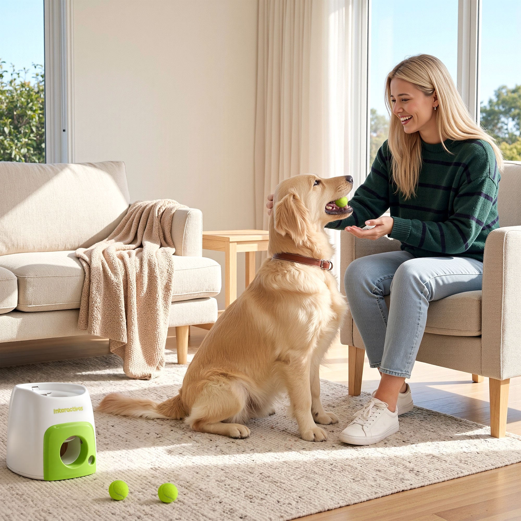 2-in-1 Dog Ball Launcher and Treat Dispenser with 2 Balls - Green - Pet Care > Toys > Dog Toys - Rivercity House & Home Co. (ABN 18 642 972 209) - Affordable Modern Furniture Australia