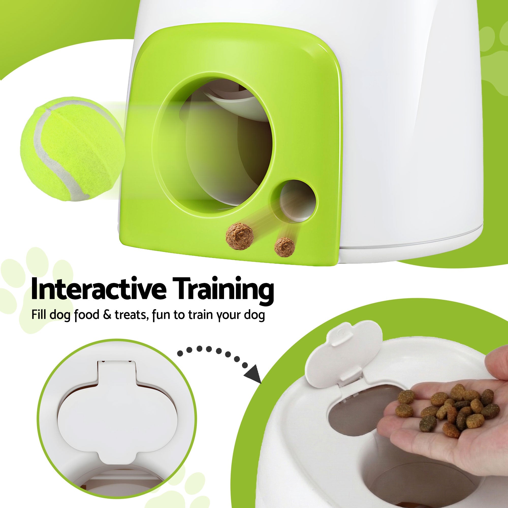 2-in-1 Dog Ball Launcher and Treat Dispenser with 2 Balls - Green - Pet Care > Toys > Dog Toys - Rivercity House & Home Co. (ABN 18 642 972 209) - Affordable Modern Furniture Australia