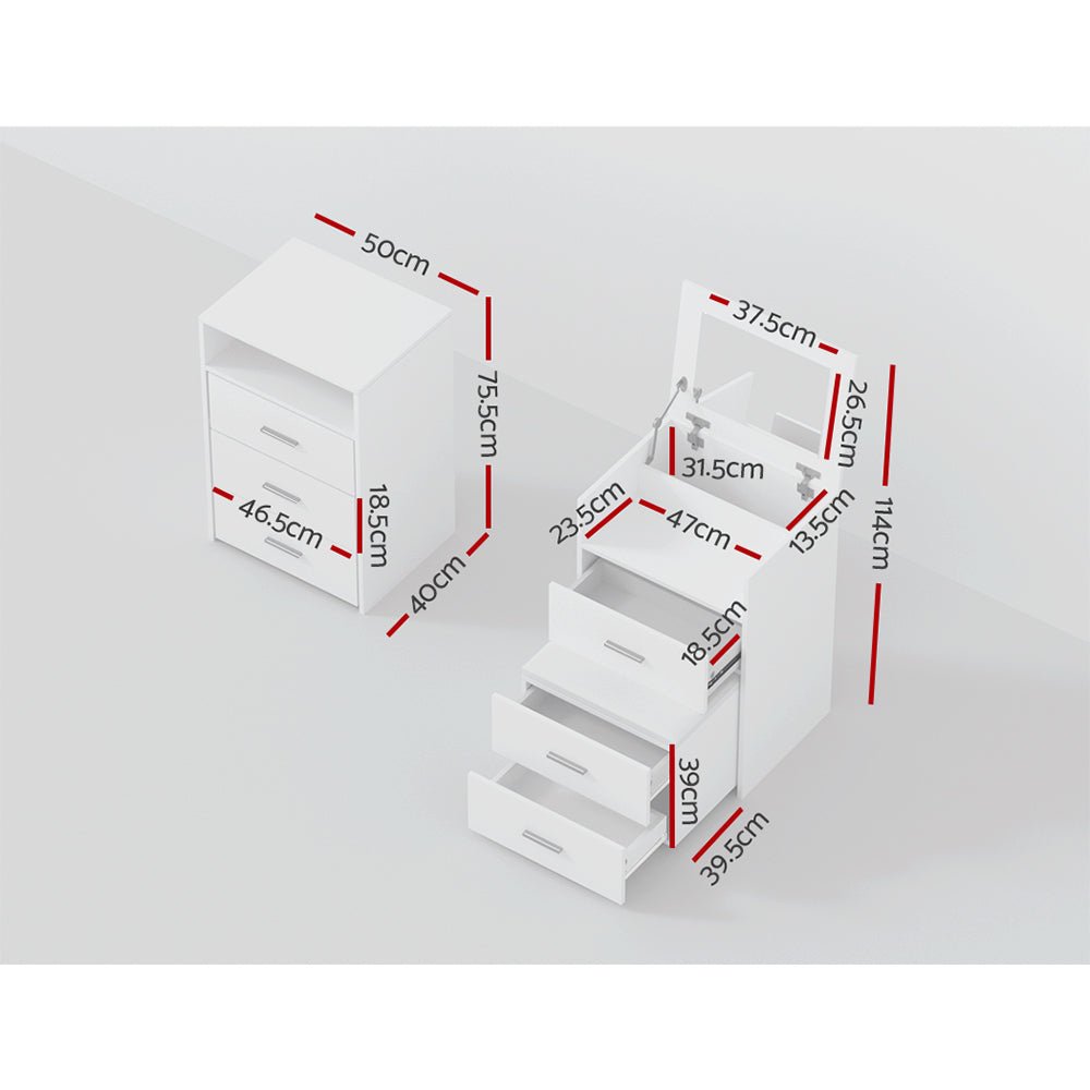 2 - in - 1 Dressing Table Stool Set Bedside Table White - Furniture > Bedroom > Dressing Vanity & Dressing Tables - Rivercity House & Home Co. (ABN 18 642 972 209) - Affordable Modern Furniture Australia