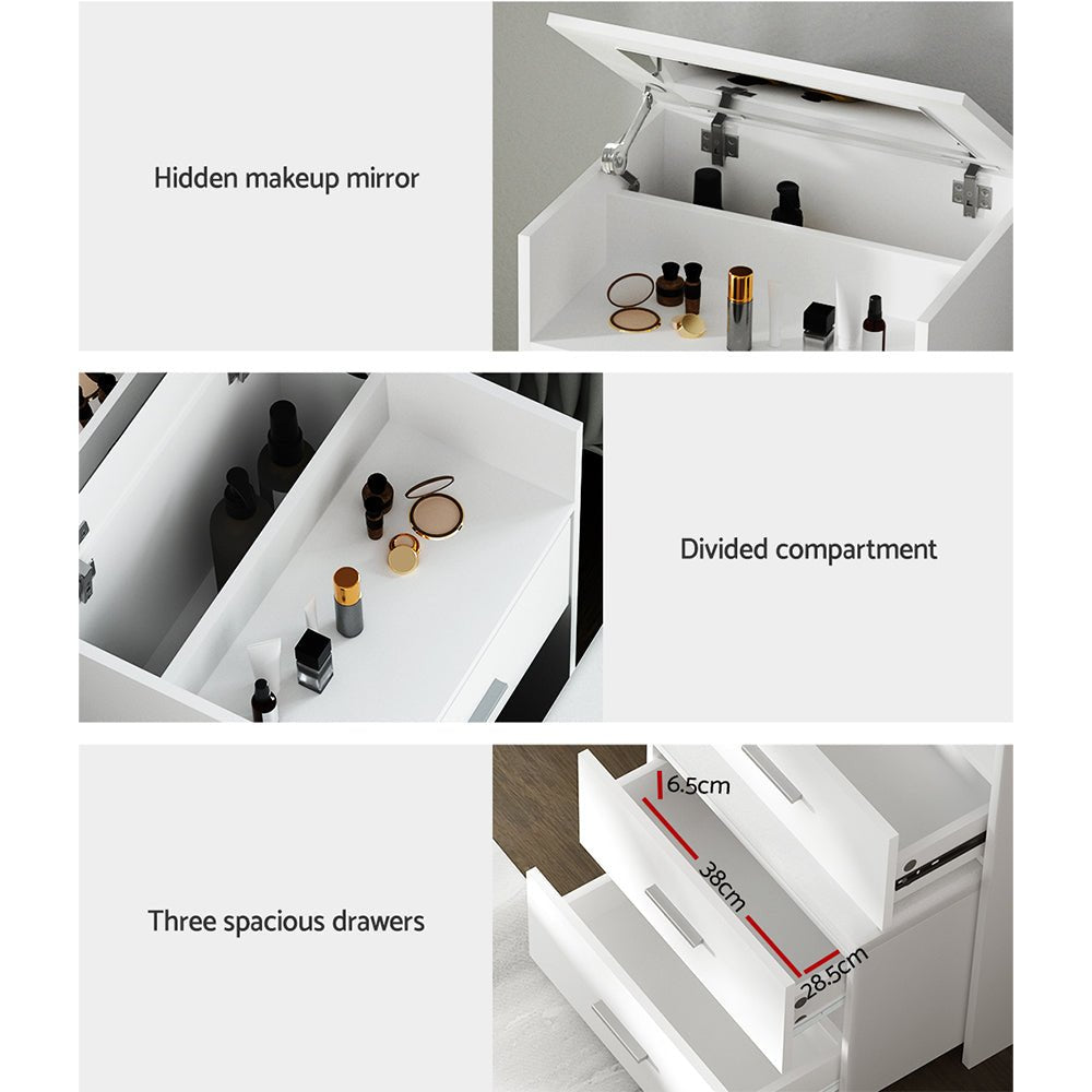 2 - in - 1 Dressing Table Stool Set Bedside Table White - Furniture > Bedroom > Dressing Vanity & Dressing Tables - Rivercity House & Home Co. (ABN 18 642 972 209) - Affordable Modern Furniture Australia