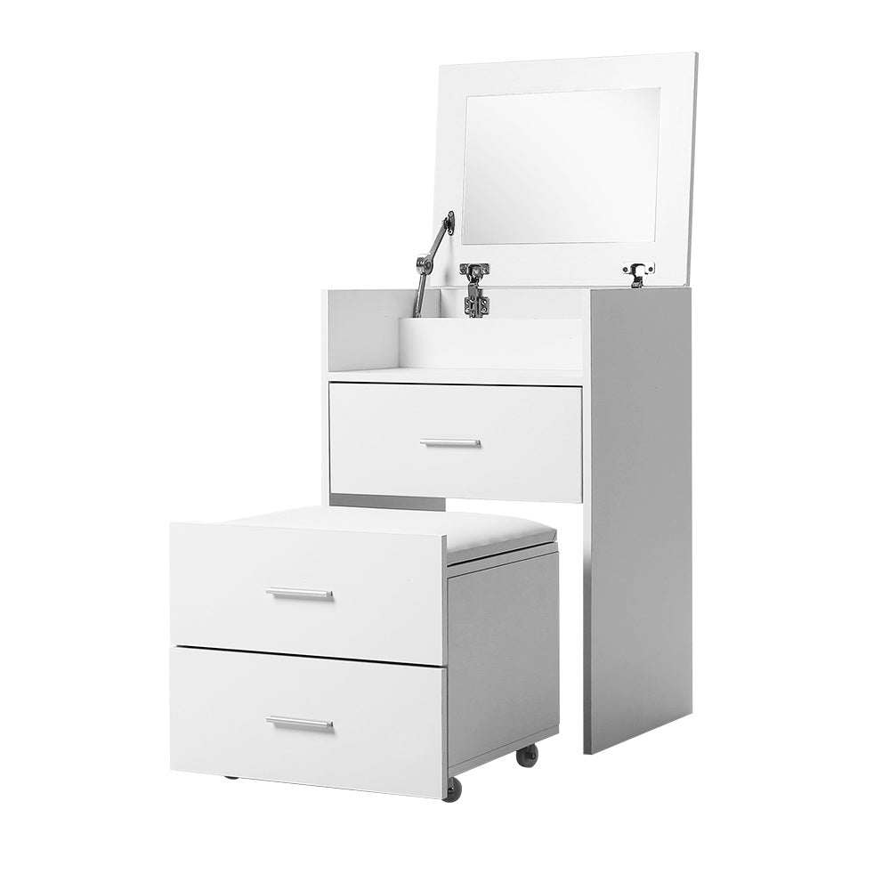 2 - in - 1 Dressing Table Stool Set Bedside Table White - Furniture > Bedroom > Dressing Vanity & Dressing Tables - Rivercity House & Home Co. (ABN 18 642 972 209) - Affordable Modern Furniture Australia