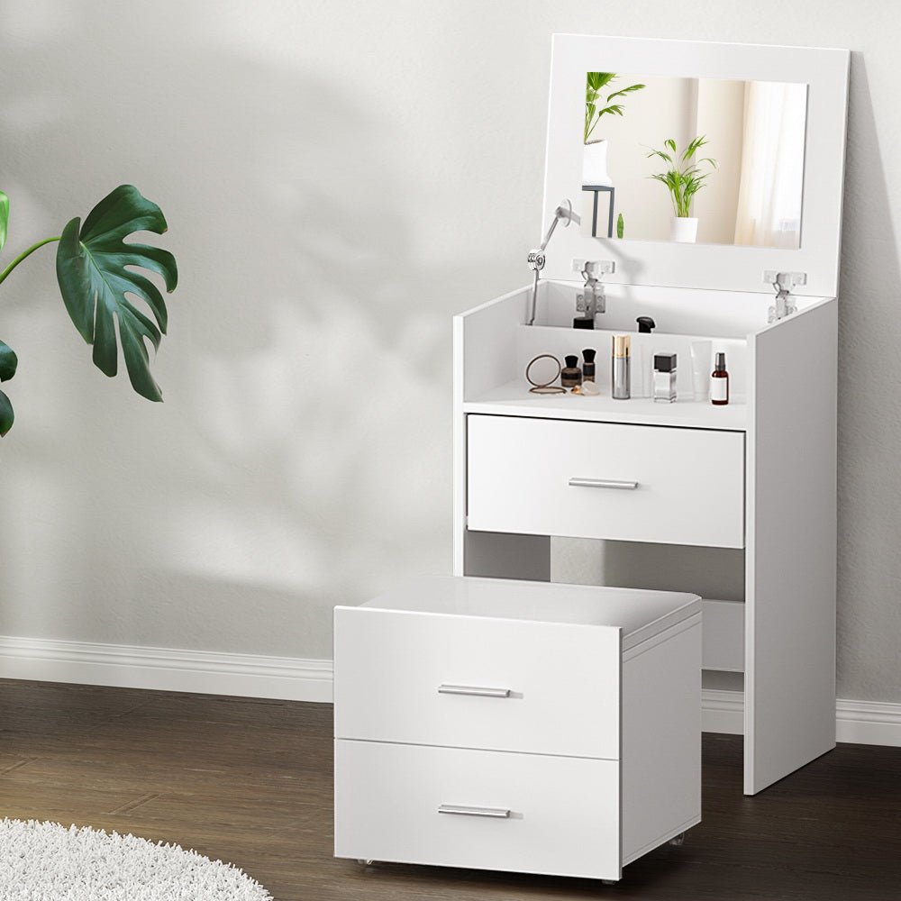 2 - in - 1 Dressing Table Stool Set Bedside Table White - Furniture > Bedroom > Dressing Vanity & Dressing Tables - Rivercity House & Home Co. (ABN 18 642 972 209) - Affordable Modern Furniture Australia