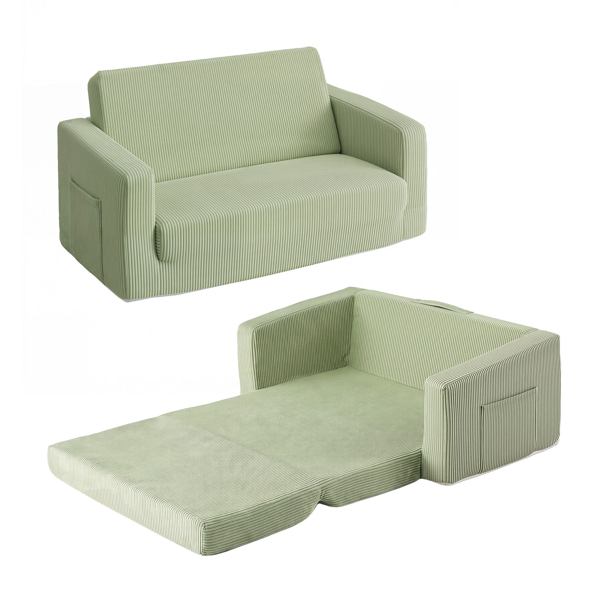 2-in-1 Kids Sofa with Side Pocket and Removable Cover 76x44x39cm - Light Green - Furniture > Sofas > Sofas & Sofa Beds - Rivercity House & Home Co. (ABN 18 642 972 209) - Affordable Modern Furniture Australia