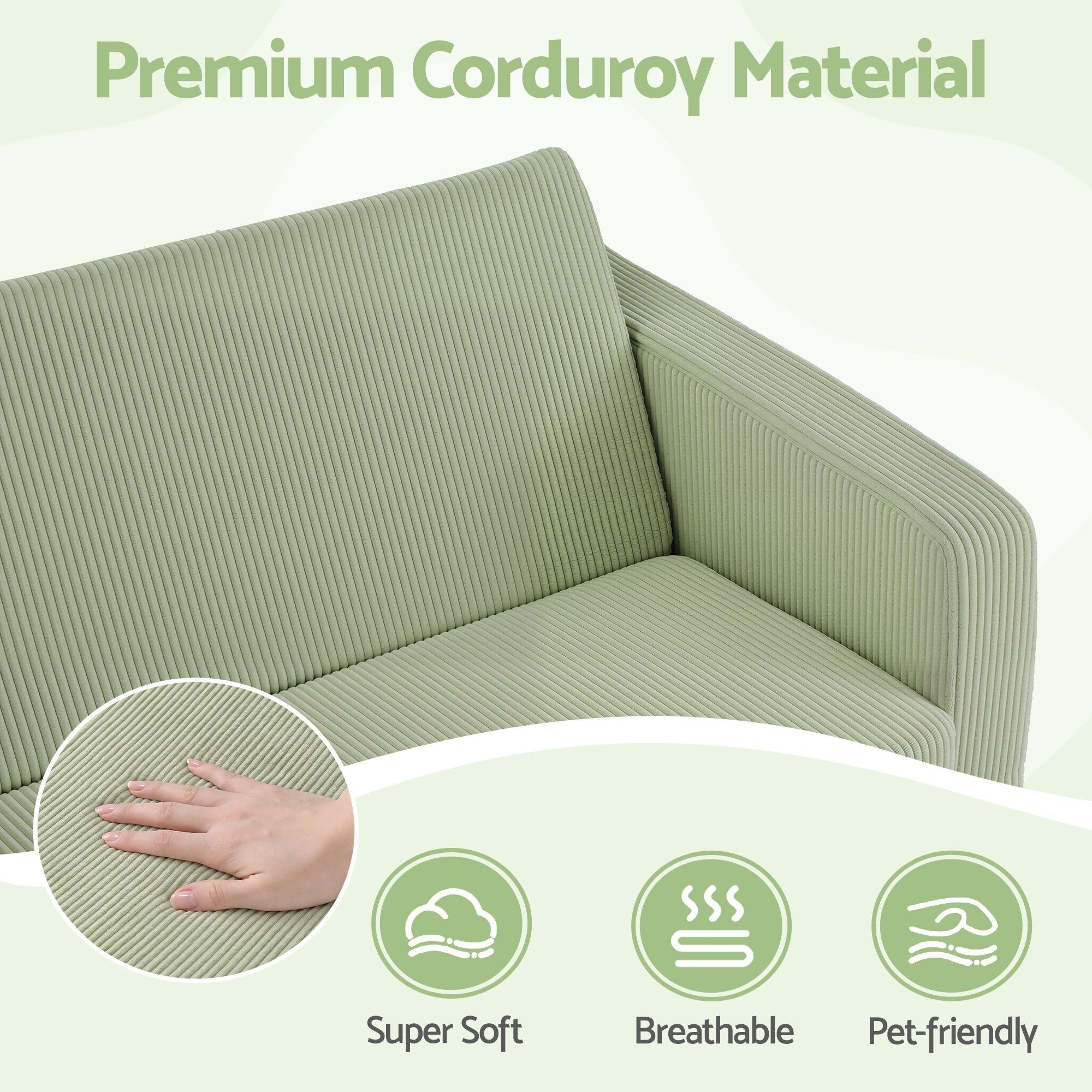 2-in-1 Kids Sofa with Side Pocket and Removable Cover 76x44x39cm - Light Green - Furniture > Sofas > Sofas & Sofa Beds - Rivercity House & Home Co. (ABN 18 642 972 209) - Affordable Modern Furniture Australia