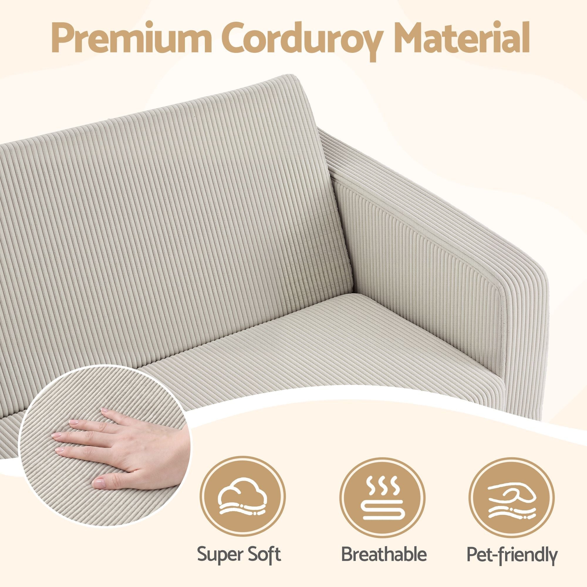 2-in-1 Kids Sofa with Side Pocket and Removable Cover 76x44x39cm - Light Grey - Furniture > Sofas > Sofas & Sofa Beds - Rivercity House & Home Co. (ABN 18 642 972 209) - Affordable Modern Furniture Australia