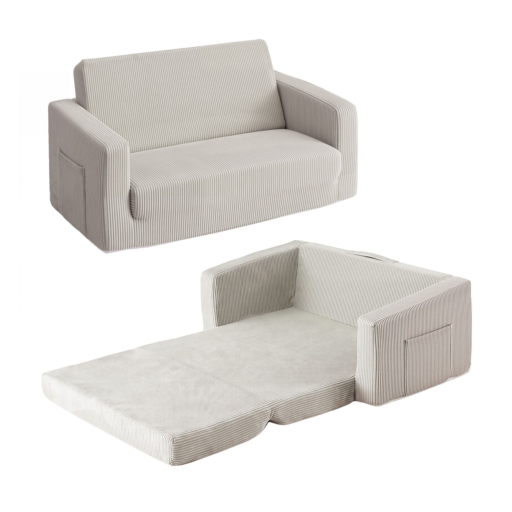 2-in-1 Kids Sofa with Side Pocket and Removable Cover 76x44x39cm - Light Grey - Furniture > Sofas > Sofas & Sofa Beds - Rivercity House & Home Co. (ABN 18 642 972 209) - Affordable Modern Furniture Australia