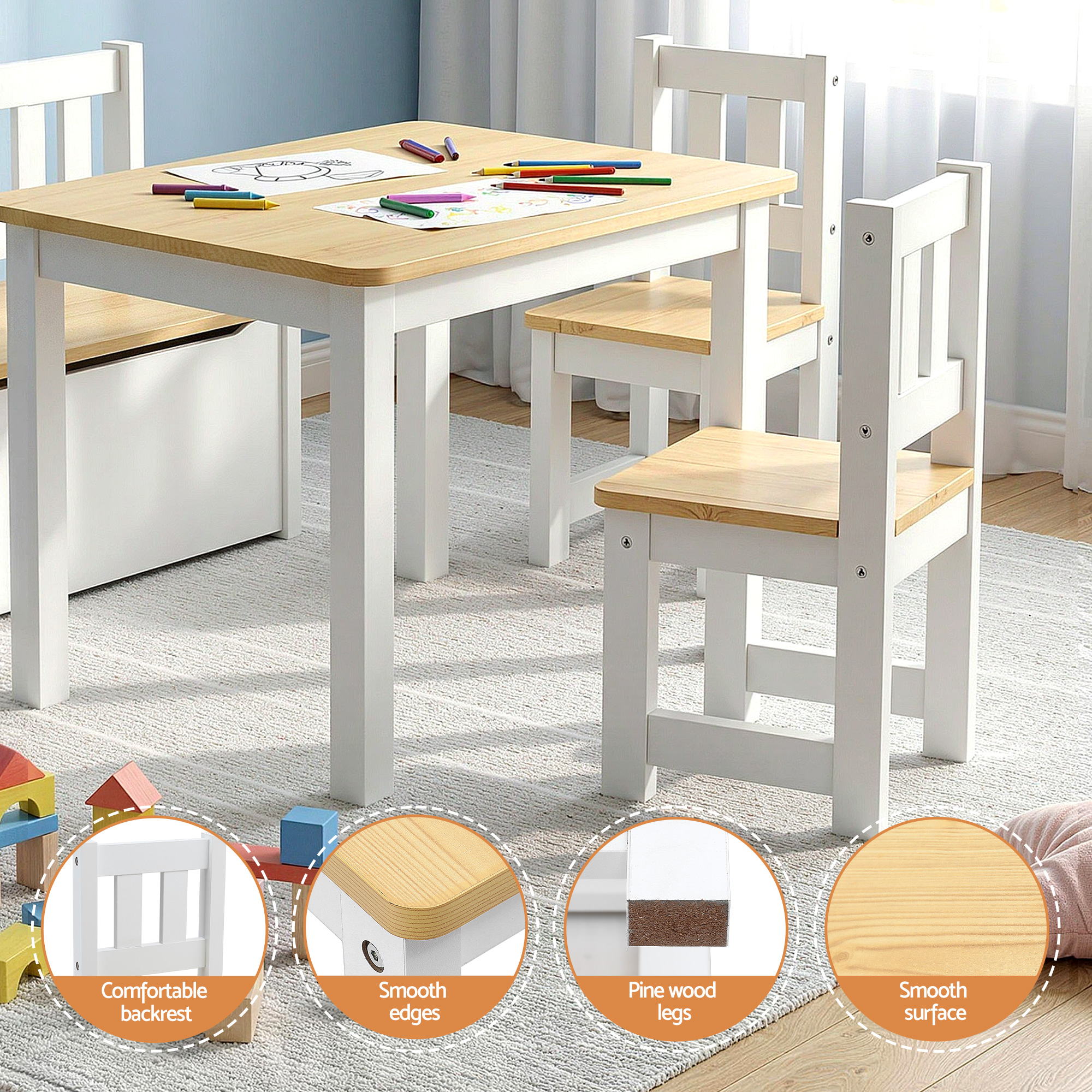 2 in 1 Kids Table and Chair Set, Activity Table with Storage Bench and 2 Chairs for Reading, Drawing, Writing, Snack Time & Arts Crafts, 4 PCS Toddler Table and Chair Set, Natural - Baby & Kids > Kid's Furniture > Kid's Tables, Chairs & Seats - Rivercity House & Home Co. (ABN 18 642 972 209) - Affordable Modern Furniture Australia