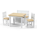 2 in 1 Kids Activity Table and Chair Set with Storage Bench, 4 PCS Toddler Table and Chairs for Reading, Drawing, Snack Time - Natural