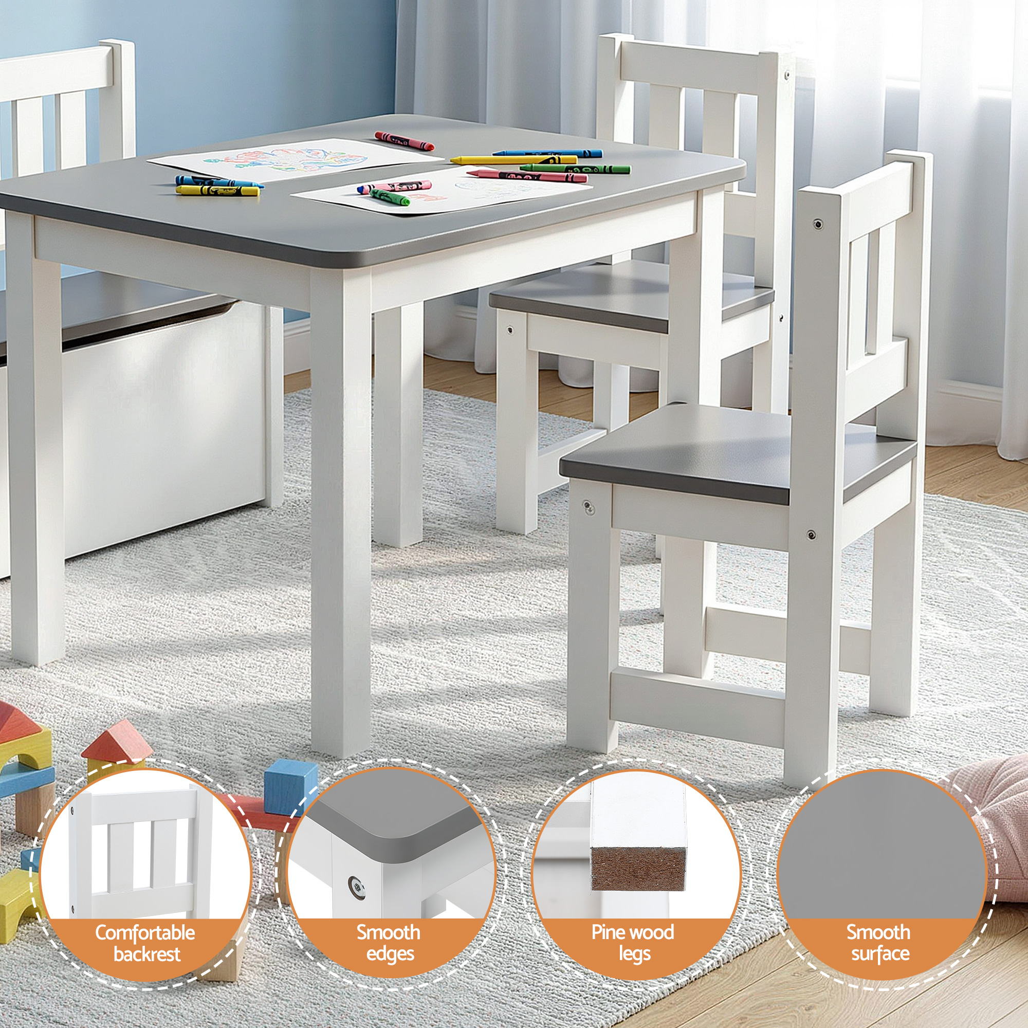 2 in 1 Kids Table and Chair Set, Activity Table with Storage Bench and 2 Chairs for Reading, Drawing, Writing, Snack Time & Arts Crafts, 4 PCS Toddler Table and Chair Set, Grey - Baby & Kids > Kid's Furniture > Kid's Tables, Chairs & Seats - Rivercity House & Home Co. (ABN 18 642 972 209) - Affordable Modern Furniture Australia