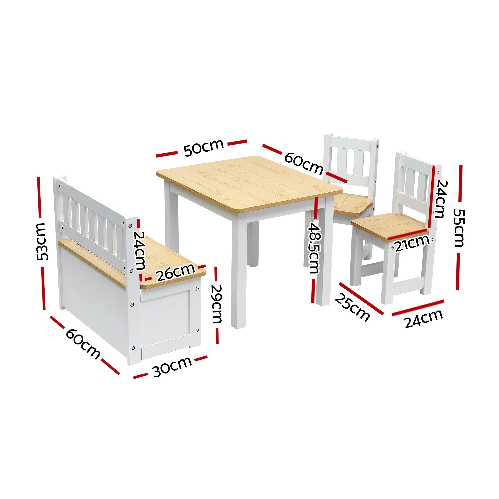 2 in 1 Kids Table and Chair Set, Activity Table with Storage Bench and 2 Chairs for Reading, Drawing, Writing, Snack Time & Arts Crafts, 4 PCS Toddler Table and Chair Set, Natural - Baby & Kids > Kid's Furniture > Kid's Tables, Chairs & Seats - Rivercity House & Home Co. (ABN 18 642 972 209) - Affordable Modern Furniture Australia