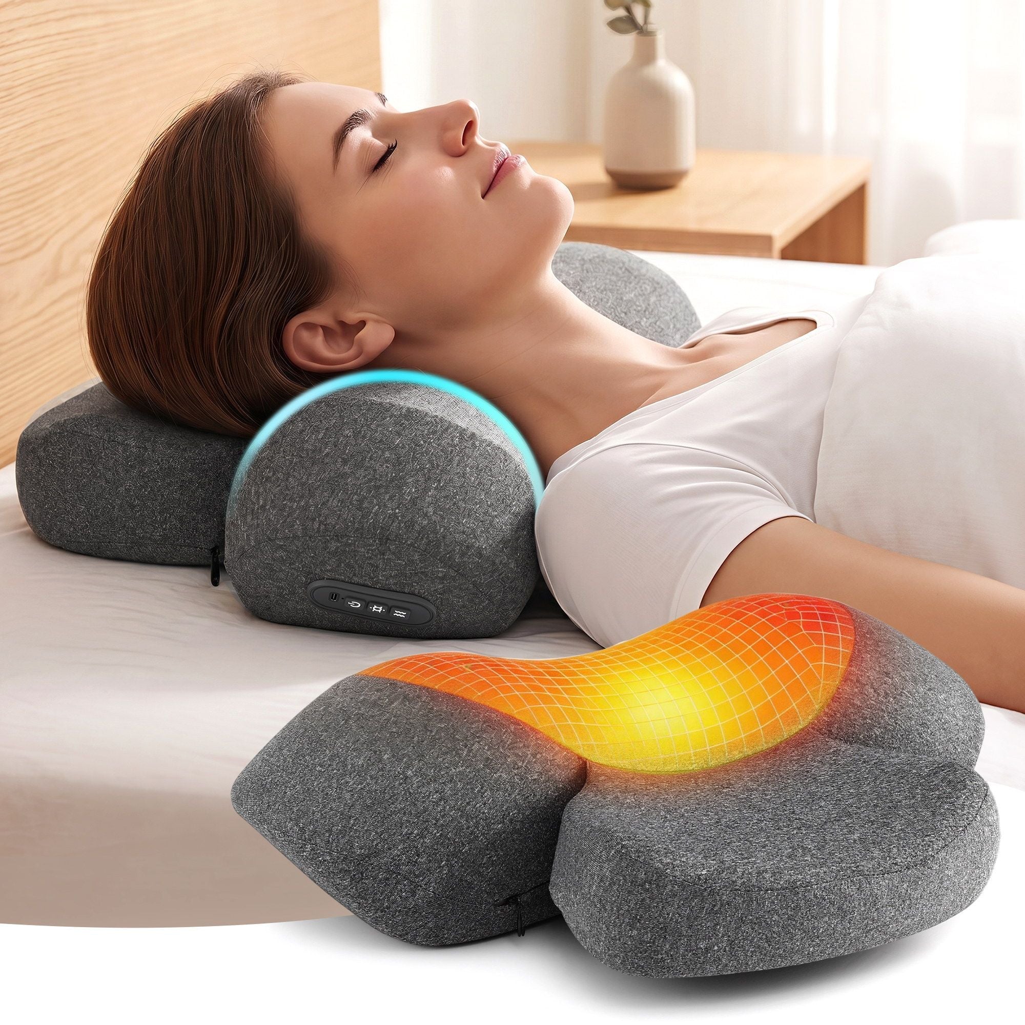 2 - in - 1 Neck Massager Pillow with Heat, Memory Foam Cervical Support for Relief, 3 - Speed Vibration & 3 - Level Thermal Therapy, Type - C Rechargeable Massage Pillow for Neck & Shoulder - Health & Beauty > Massage & Relaxation > Massagers - Rivercity House & Home Co. (ABN 18 642 972 209) - Affordable Modern Furniture Australia