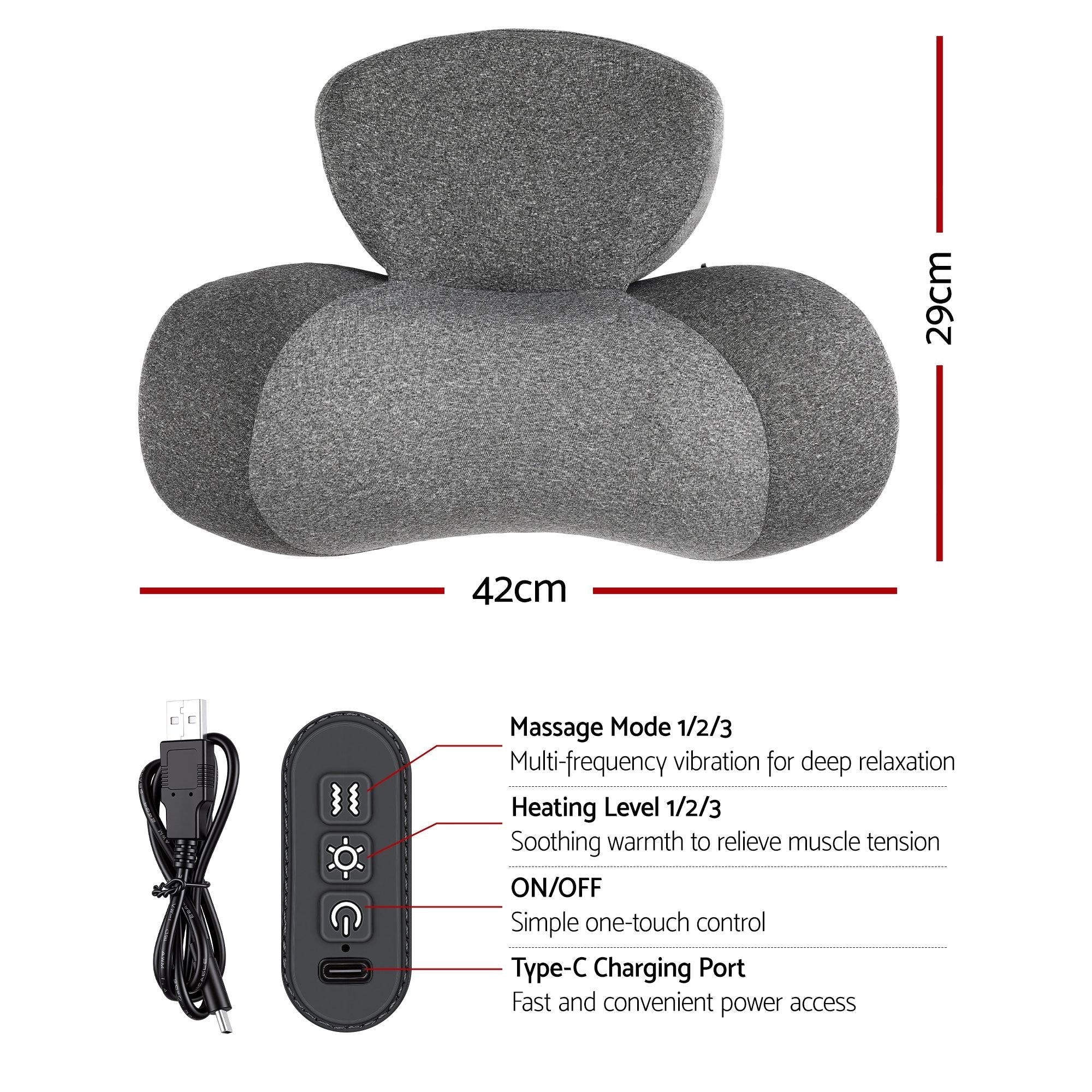 2 - in - 1 Neck Massager Pillow with Heat, Memory Foam Cervical Support for Relief, 3 - Speed Vibration & 3 - Level Thermal Therapy, Type - C Rechargeable Massage Pillow for Neck & Shoulder - Health & Beauty > Massage & Relaxation > Massagers - Rivercity House & Home Co. (ABN 18 642 972 209) - Affordable Modern Furniture Australia
