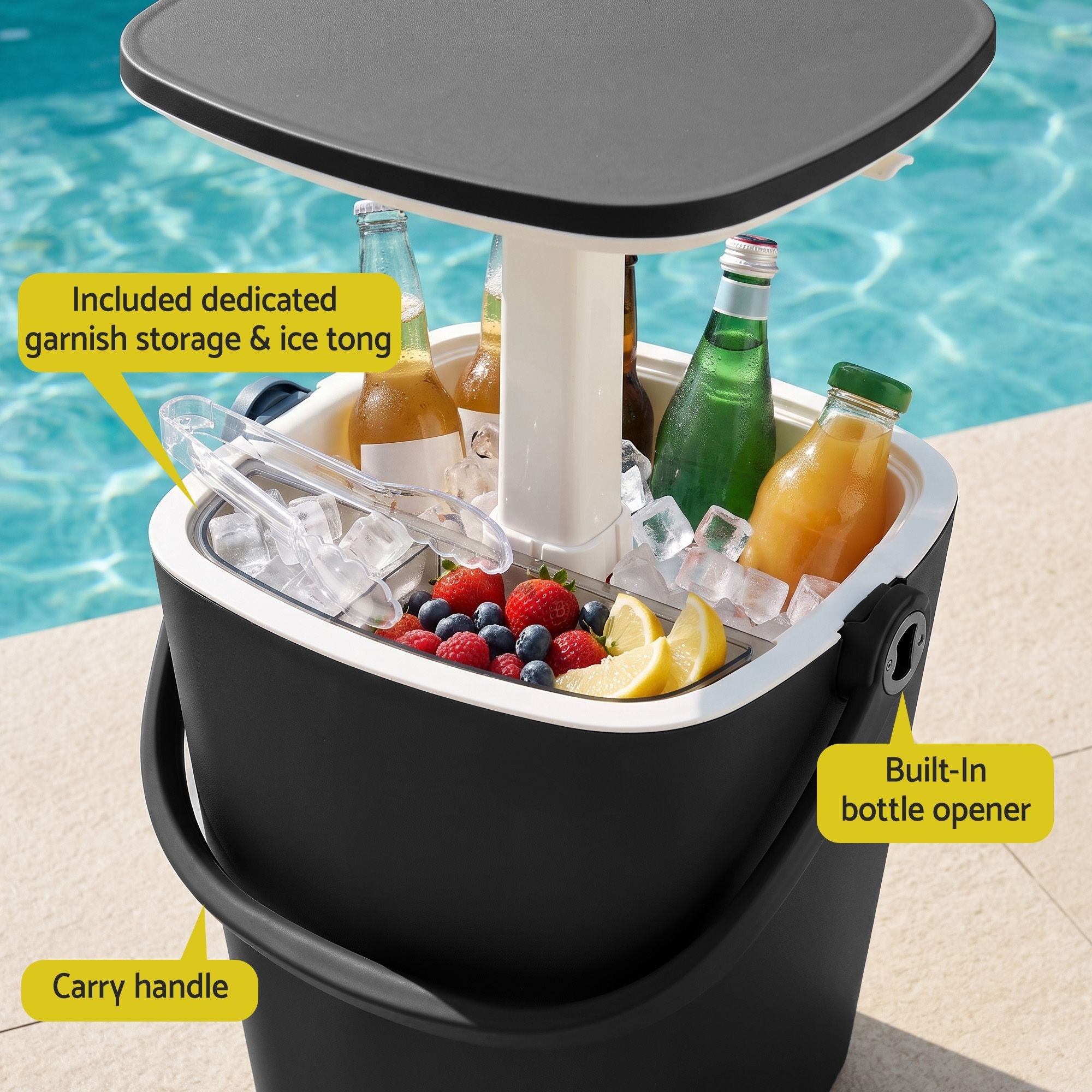 2-in-1 Outdoor Bar Table with 15L Ice Bucket and Tongs - Black - Furniture > Outdoor > Outdoor Tables - Rivercity House & Home Co. (ABN 18 642 972 209) - Affordable Modern Furniture Australia