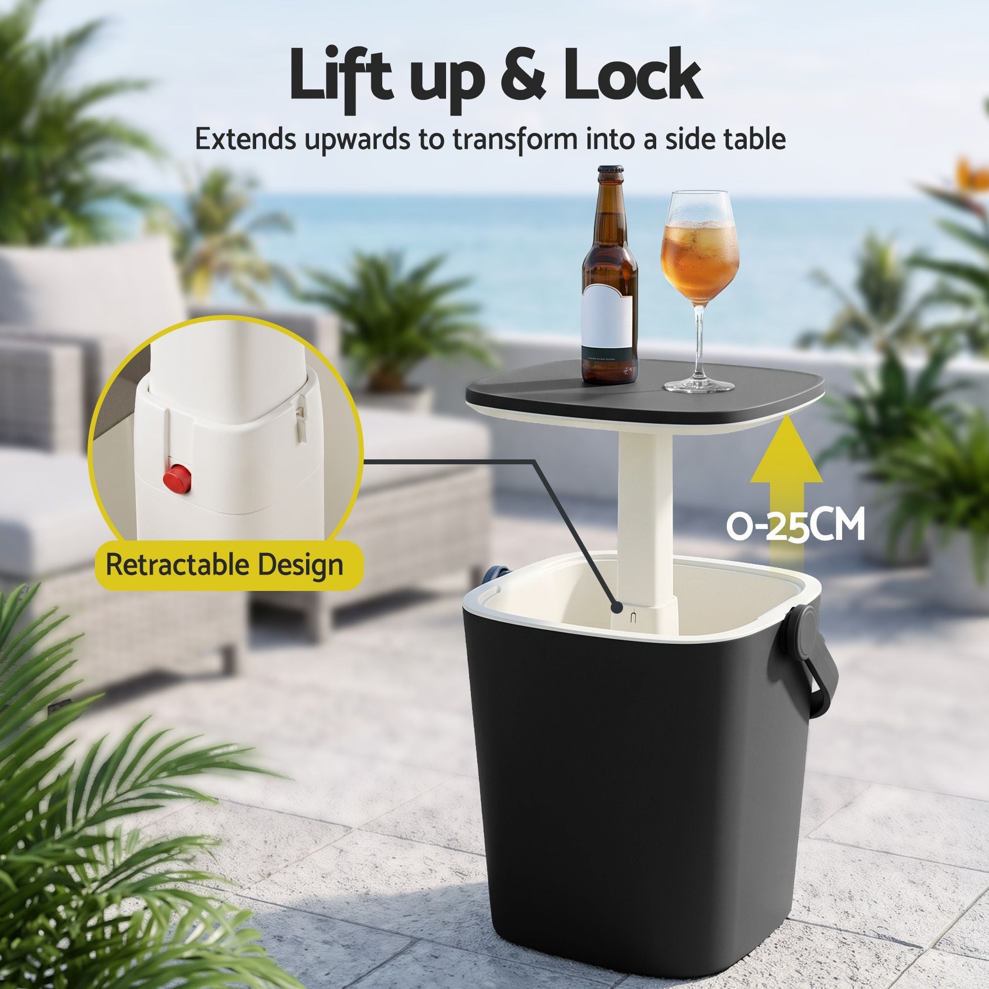 2-in-1 Outdoor Bar Table with 15L Ice Bucket and Tongs - Black - Furniture > Outdoor > Outdoor Tables - Rivercity House & Home Co. (ABN 18 642 972 209) - Affordable Modern Furniture Australia