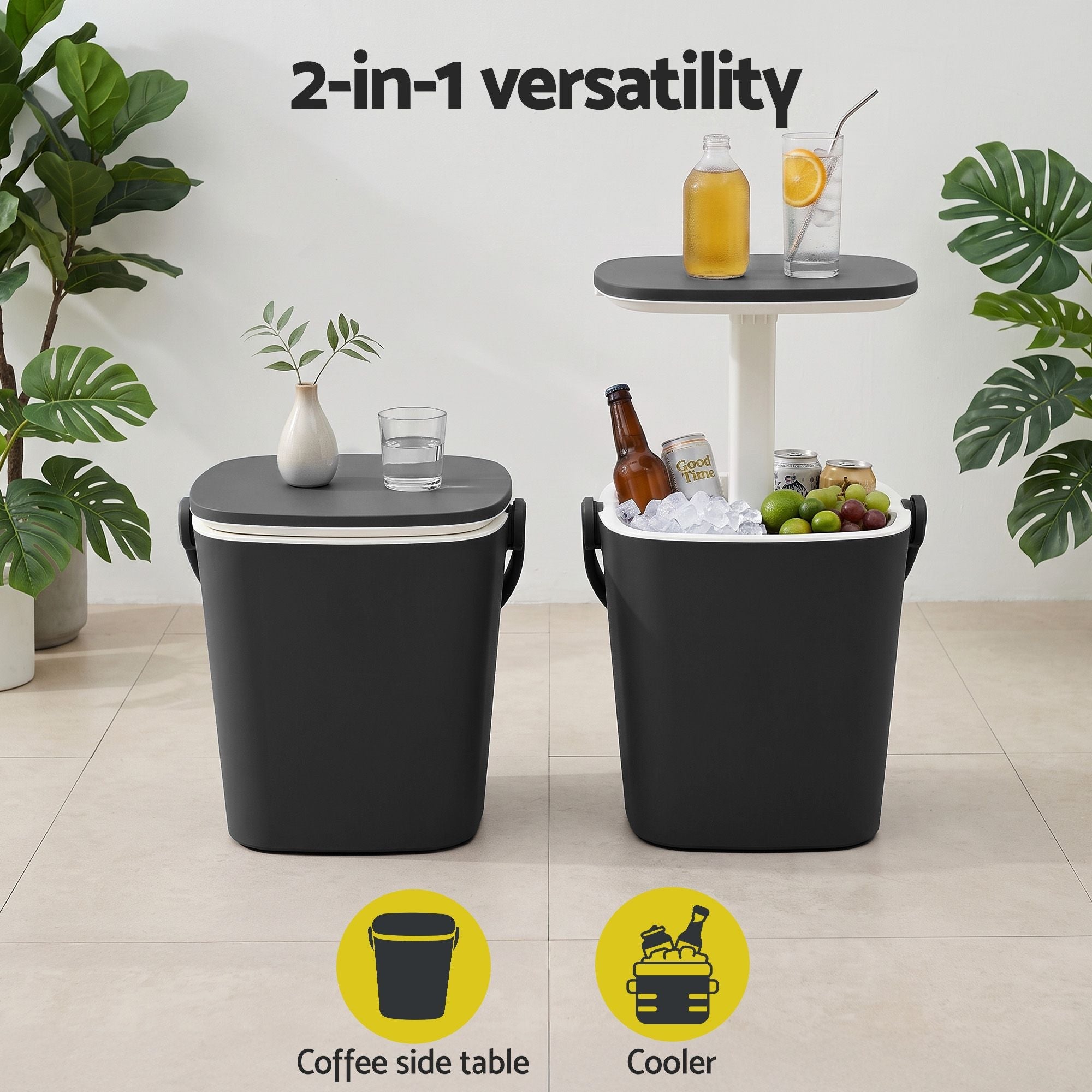 2-in-1 Outdoor Bar Table with 15L Ice Bucket and Tongs - Black - Furniture > Outdoor > Outdoor Tables - Rivercity House & Home Co. (ABN 18 642 972 209) - Affordable Modern Furniture Australia