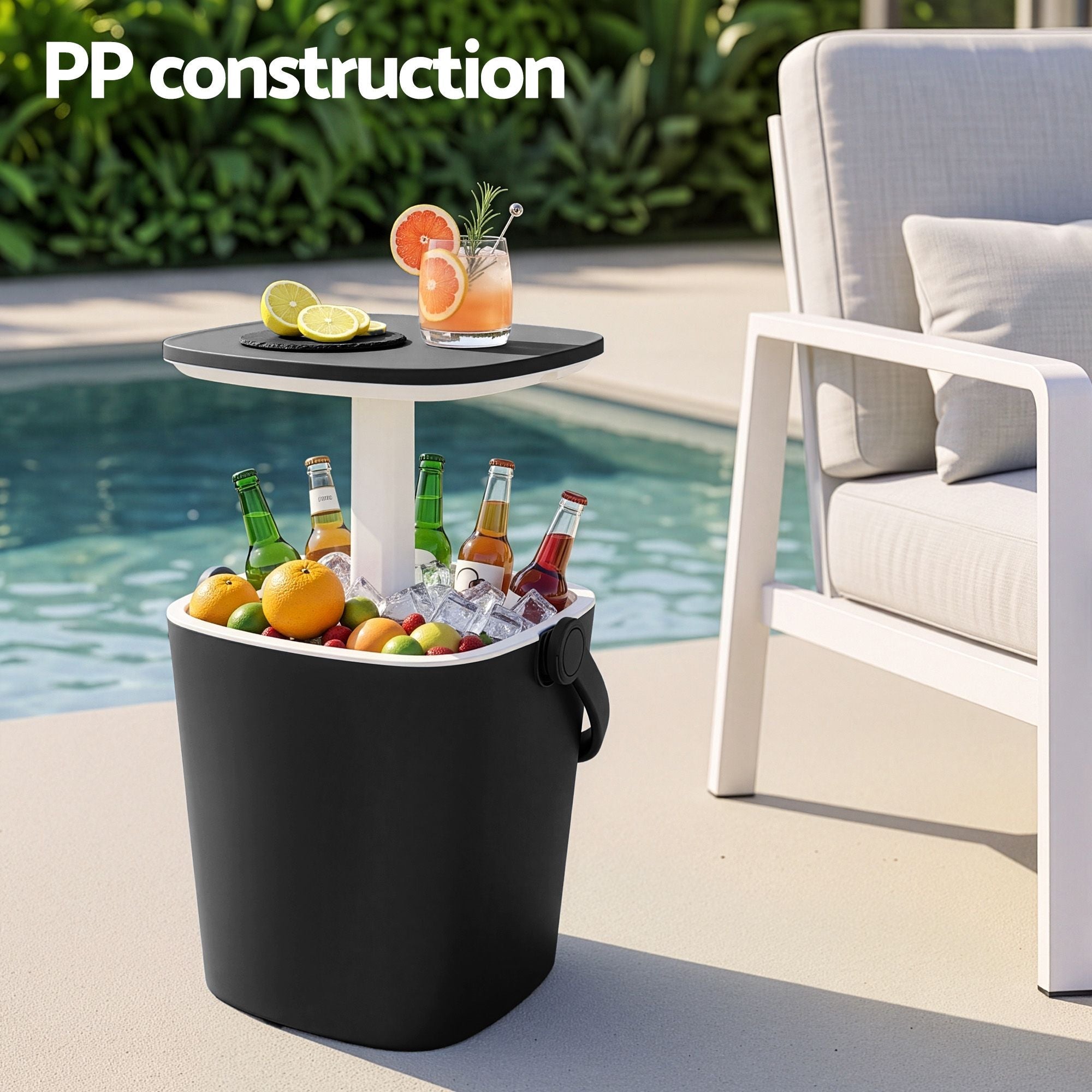 2-in-1 Outdoor Bar Table with 15L Ice Bucket and Tongs - Black - Furniture > Outdoor > Outdoor Tables - Rivercity House & Home Co. (ABN 18 642 972 209) - Affordable Modern Furniture Australia