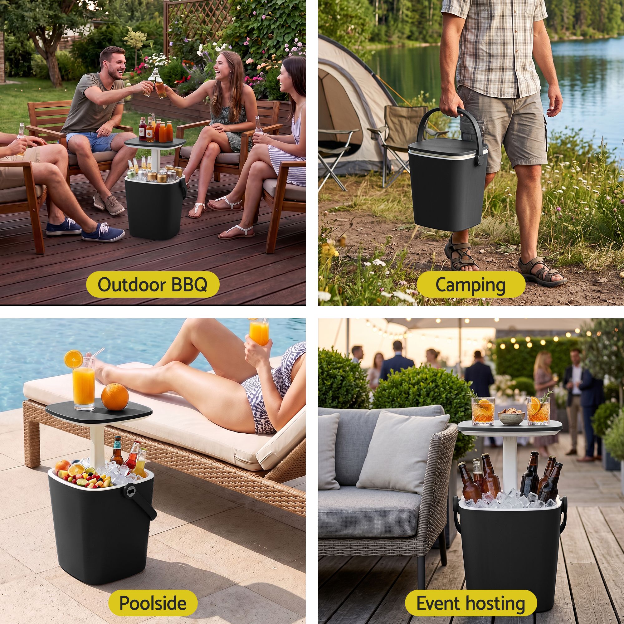 2-in-1 Outdoor Bar Table with 15L Ice Bucket and Tongs - Black - Furniture > Outdoor > Outdoor Tables - Rivercity House & Home Co. (ABN 18 642 972 209) - Affordable Modern Furniture Australia