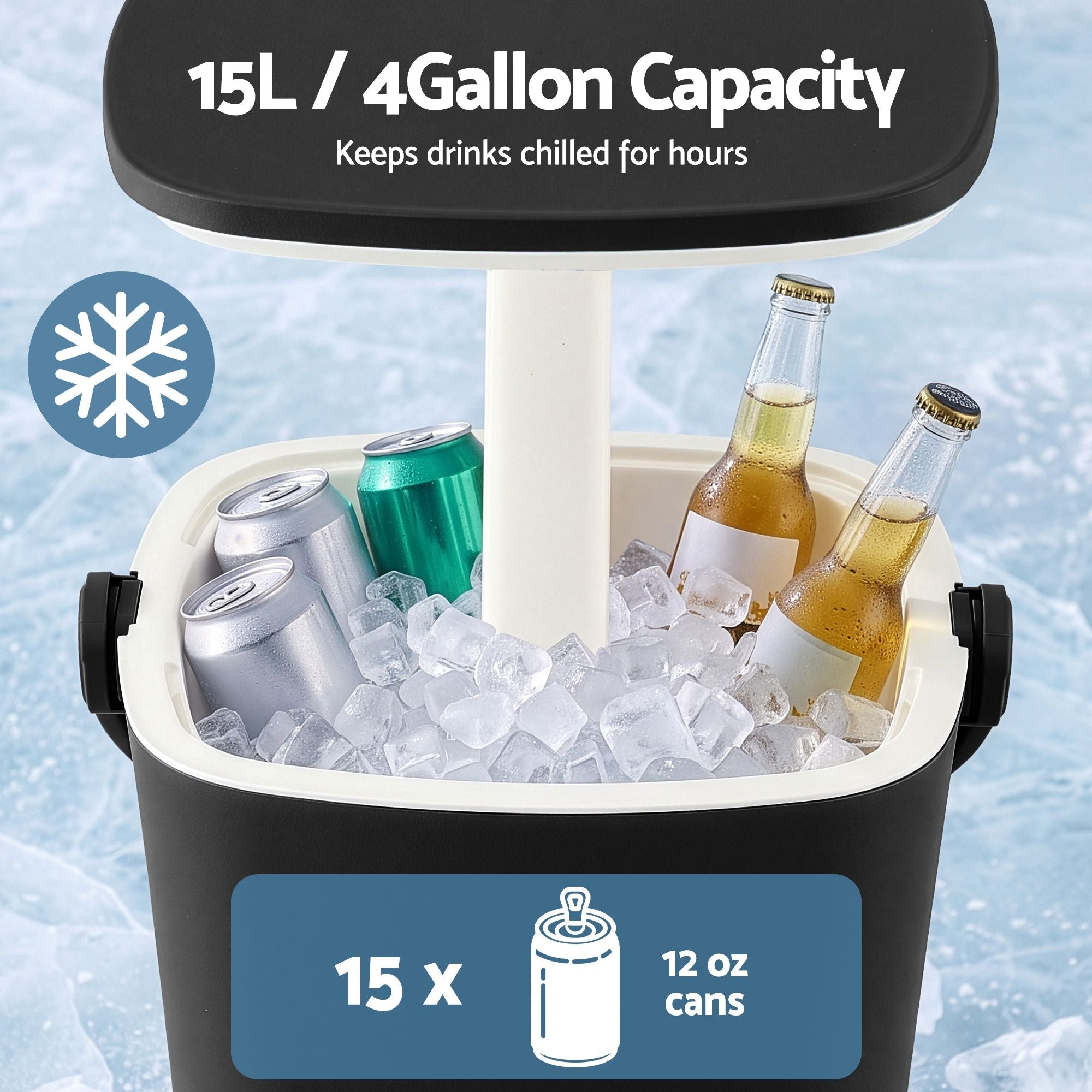 2-in-1 Outdoor Bar Table with 15L Ice Bucket and Tongs - Black - Furniture > Outdoor > Outdoor Tables - Rivercity House & Home Co. (ABN 18 642 972 209) - Affordable Modern Furniture Australia