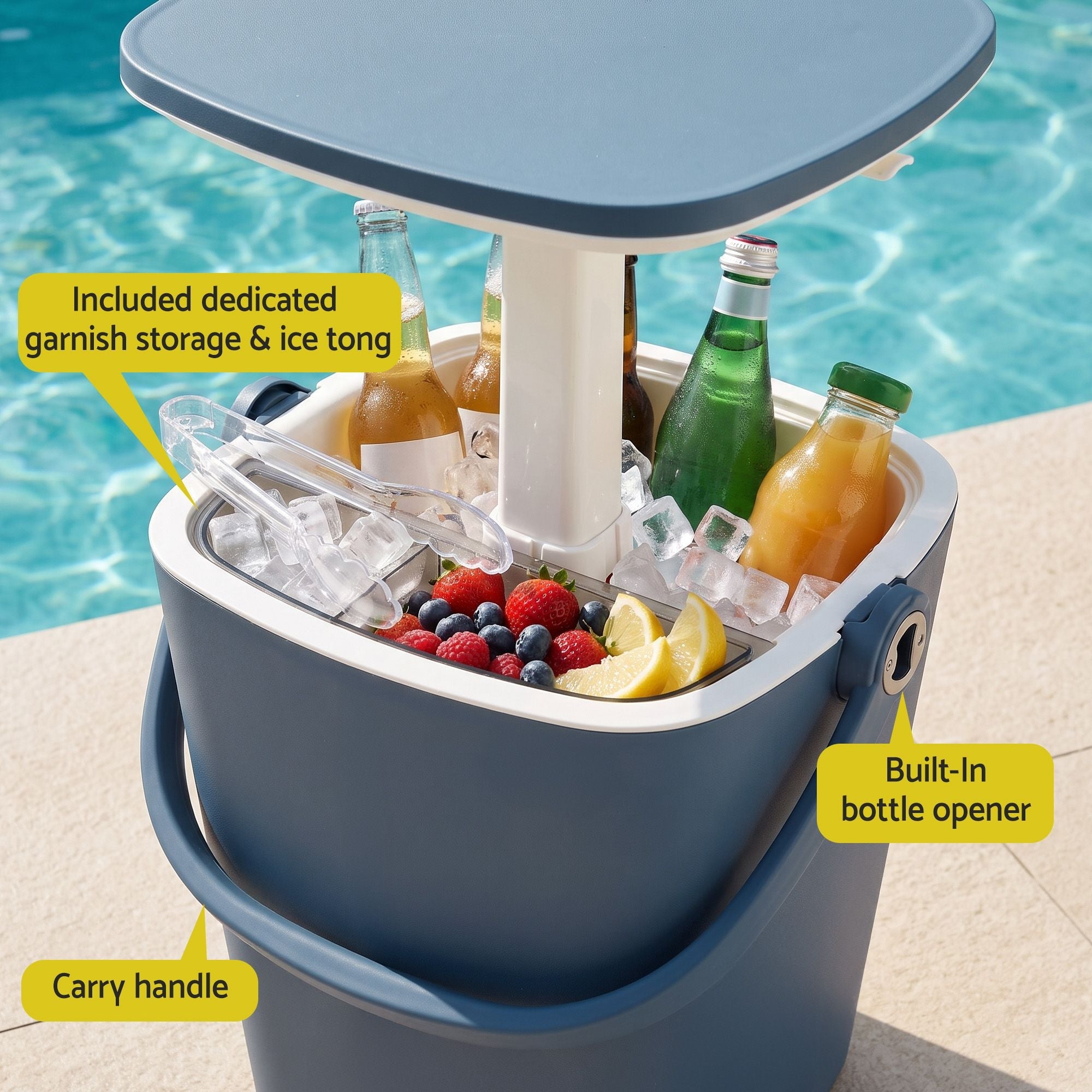 2-in-1 Outdoor Bar Table with 15L Ice Bucket Cooler and Tongs - Blue - Furniture > Outdoor > Outdoor Tables - Rivercity House & Home Co. (ABN 18 642 972 209) - Affordable Modern Furniture Australia