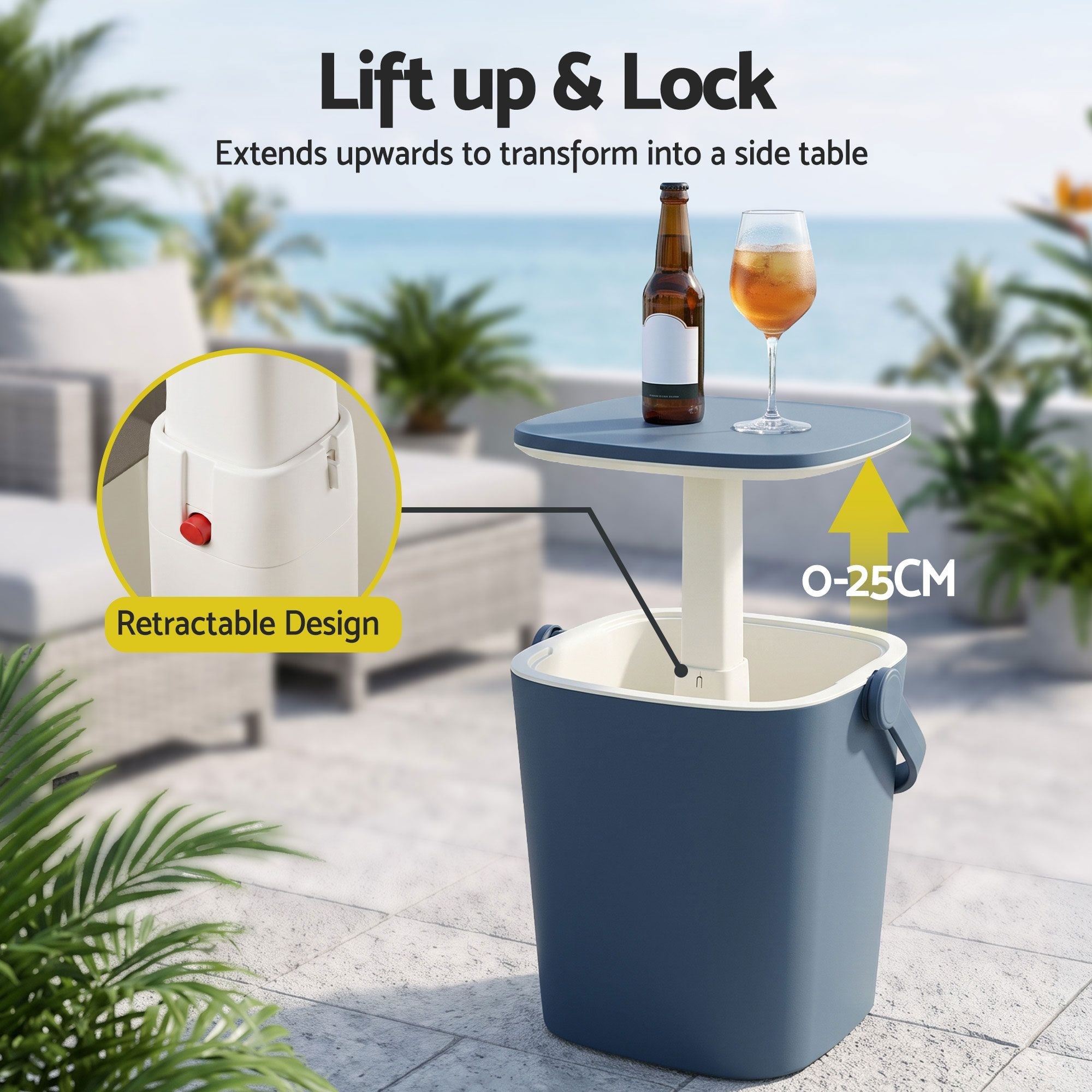 2-in-1 Outdoor Bar Table with 15L Ice Bucket Cooler and Tongs - Blue - Furniture > Outdoor > Outdoor Tables - Rivercity House & Home Co. (ABN 18 642 972 209) - Affordable Modern Furniture Australia