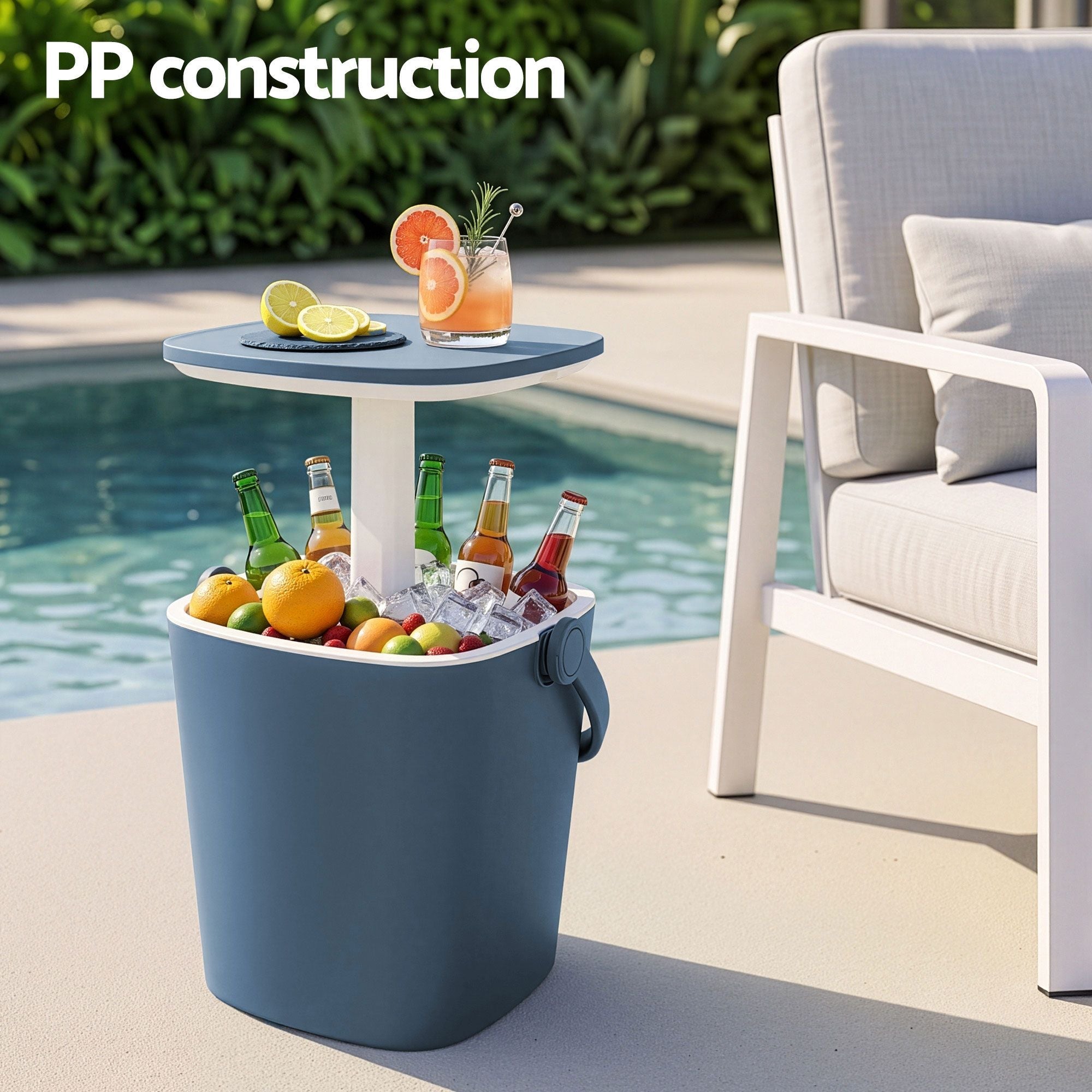 2-in-1 Outdoor Bar Table with 15L Ice Bucket Cooler and Tongs - Blue - Furniture > Outdoor > Outdoor Tables - Rivercity House & Home Co. (ABN 18 642 972 209) - Affordable Modern Furniture Australia