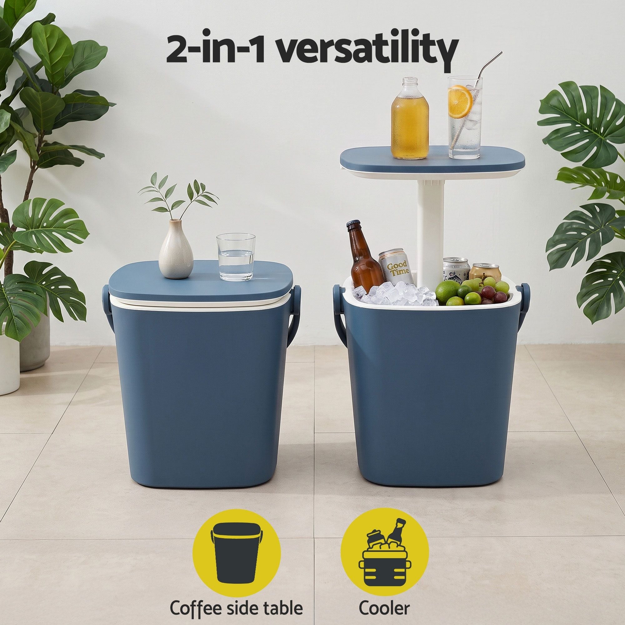 2-in-1 Outdoor Bar Table with 15L Ice Bucket Cooler and Tongs - Blue - Furniture > Outdoor > Outdoor Tables - Rivercity House & Home Co. (ABN 18 642 972 209) - Affordable Modern Furniture Australia