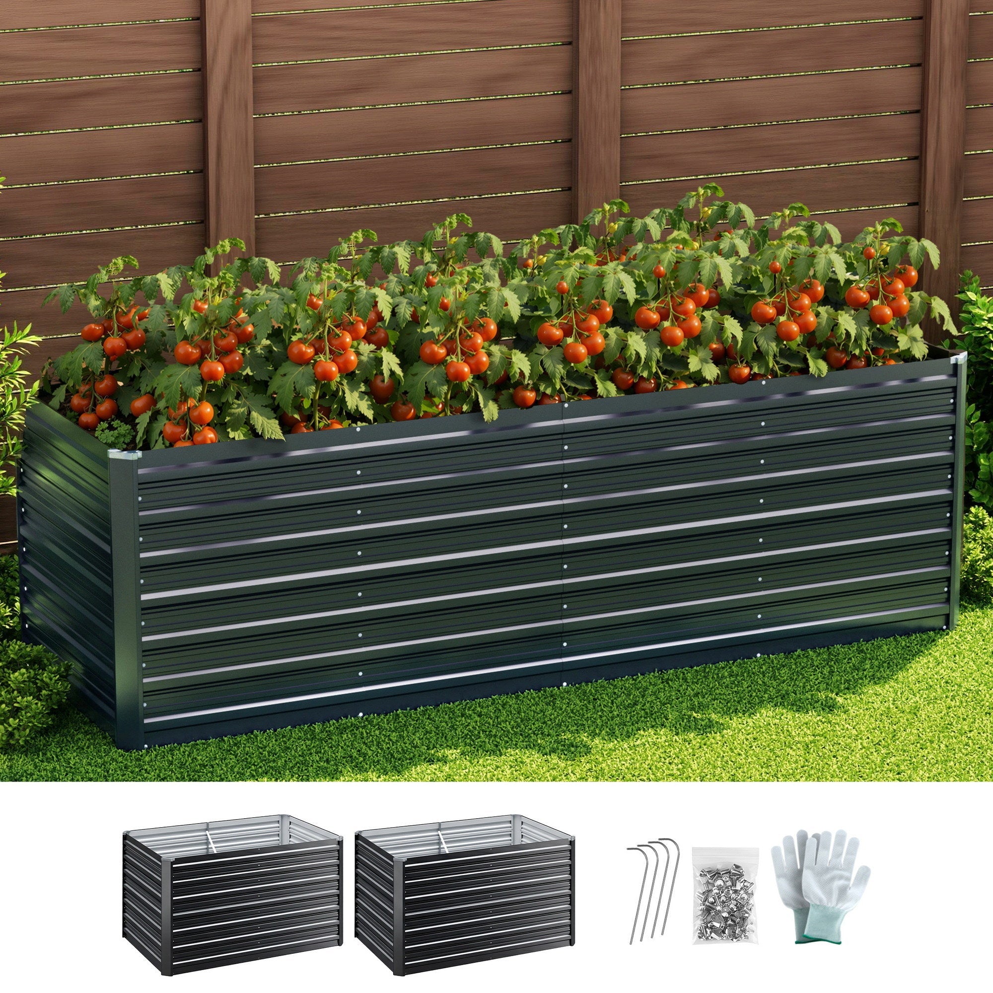 2 - in - 1 Raised Garden Bed Kit, 240cm/120cm| 77cm Extra Deep Ergonomic Planter Box | Protect Your Back | Galvanised Steel Vegetable Flower Pot for Outdoor Garden | Includes Gloves & Pegs - Home & Garden > Garden Beds > Garden Beds & Planters - Rivercity House & Home Co. (ABN 18 642 972 209) - Affordable Modern Furniture Australia