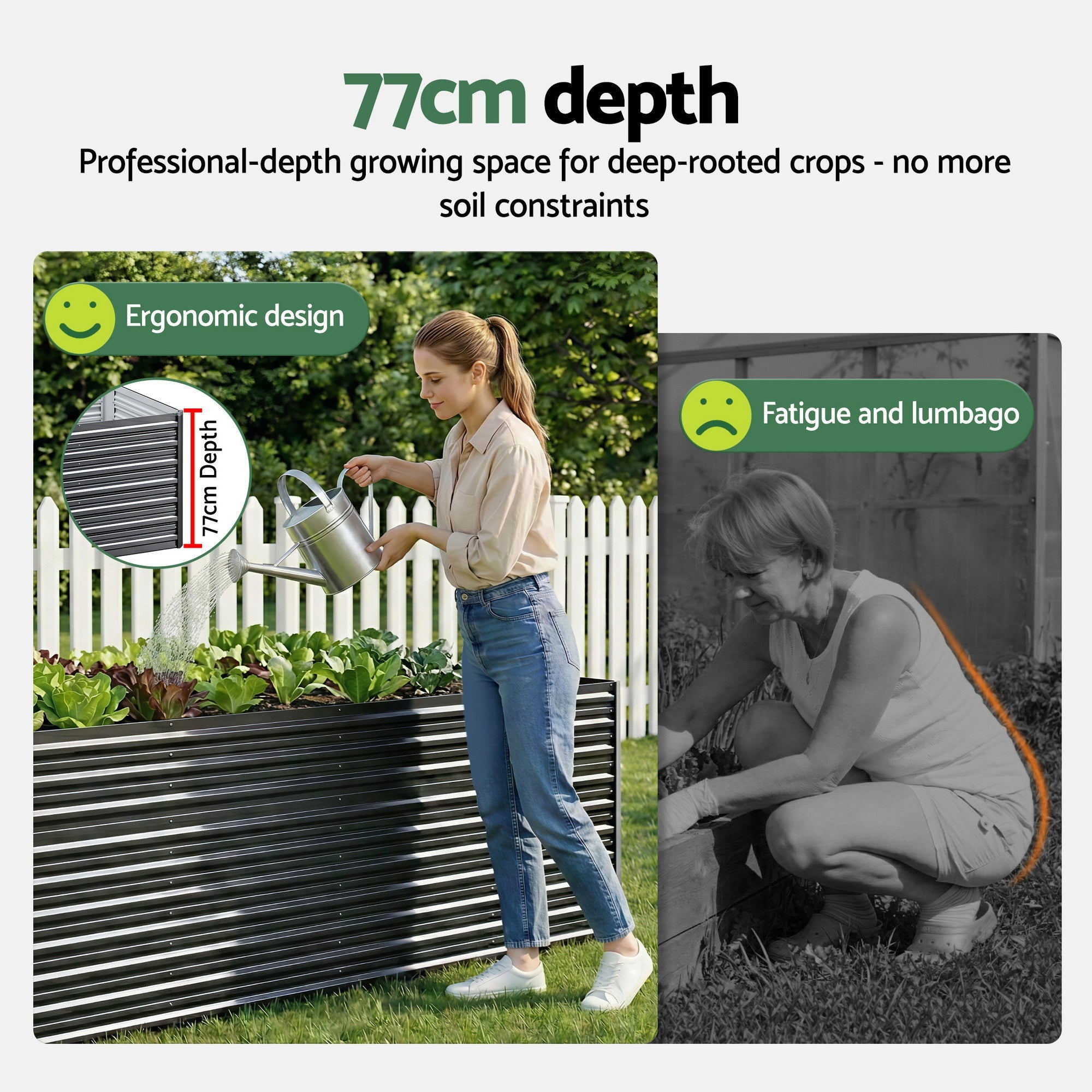 2 - in - 1 Raised Garden Bed Kit, 240cm/120cm| 77cm Extra Deep Ergonomic Planter Box | Protect Your Back | Galvanised Steel Vegetable Flower Pot for Outdoor Garden | Includes Gloves & Pegs - Home & Garden > Garden Beds > Garden Beds & Planters - Rivercity House & Home Co. (ABN 18 642 972 209) - Affordable Modern Furniture Australia