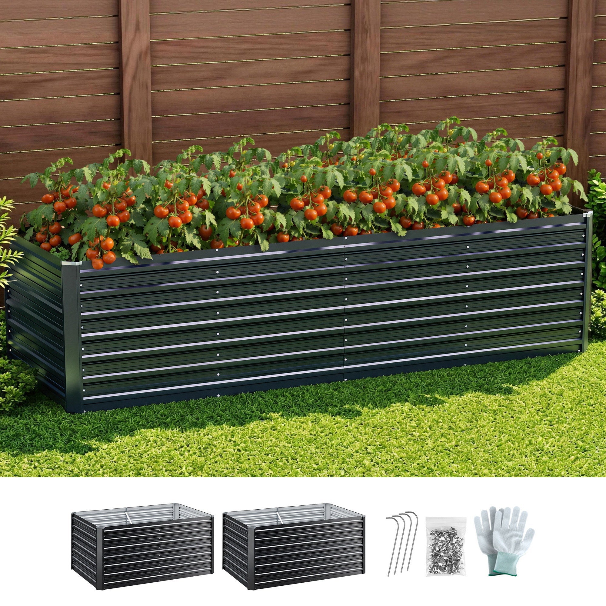 2 - in - 1 Raised Garden Bed Kit, 320cm/160cm| 77cm Extra Deep Ergonomic Planter Box | Protect Your Back | Galvanised Steel Vegetable Flower Pot for Outdoor Garden | Includes Gloves & Pegs - Home & Garden > Garden Beds > Garden Beds & Planters - Rivercity House & Home Co. (ABN 18 642 972 209) - Affordable Modern Furniture Australia