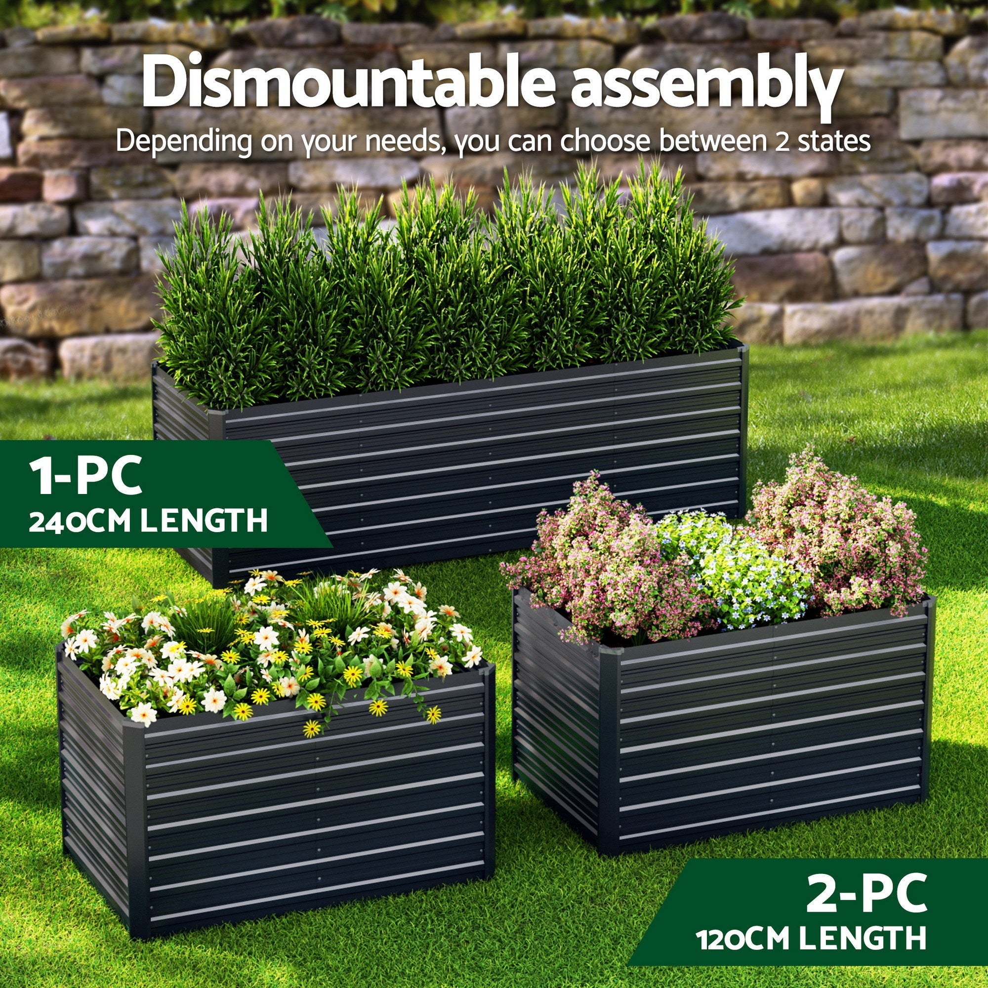 2 - in - 1 Raised Garden Bed Kit, 320cm/160cm| 77cm Extra Deep Ergonomic Planter Box | Protect Your Back | Galvanised Steel Vegetable Flower Pot for Outdoor Garden | Includes Gloves & Pegs - Home & Garden > Garden Beds > Garden Beds & Planters - Rivercity House & Home Co. (ABN 18 642 972 209) - Affordable Modern Furniture Australia