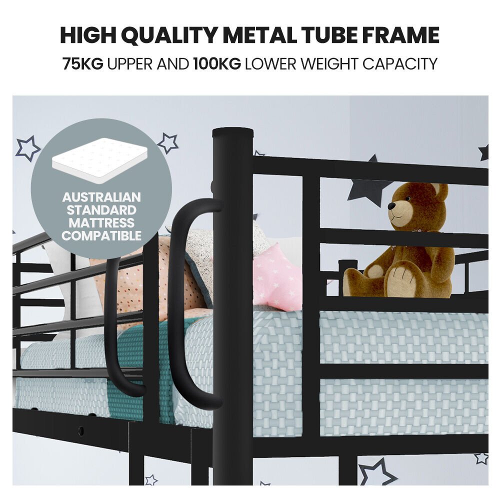 2 - in - 1 Single Metal Bunk Bed Frame - Dark Matte Grey - Furniture > Bedroom - Rivercity House & Home Co. (ABN 18 642 972 209) - Affordable Modern Furniture Australia