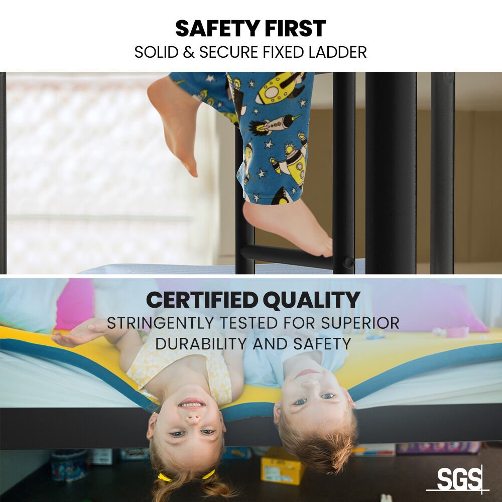 2 - in - 1 Single Metal Bunk Bed Frame - Dark Matte Grey - Furniture > Bedroom - Rivercity House & Home Co. (ABN 18 642 972 209) - Affordable Modern Furniture Australia