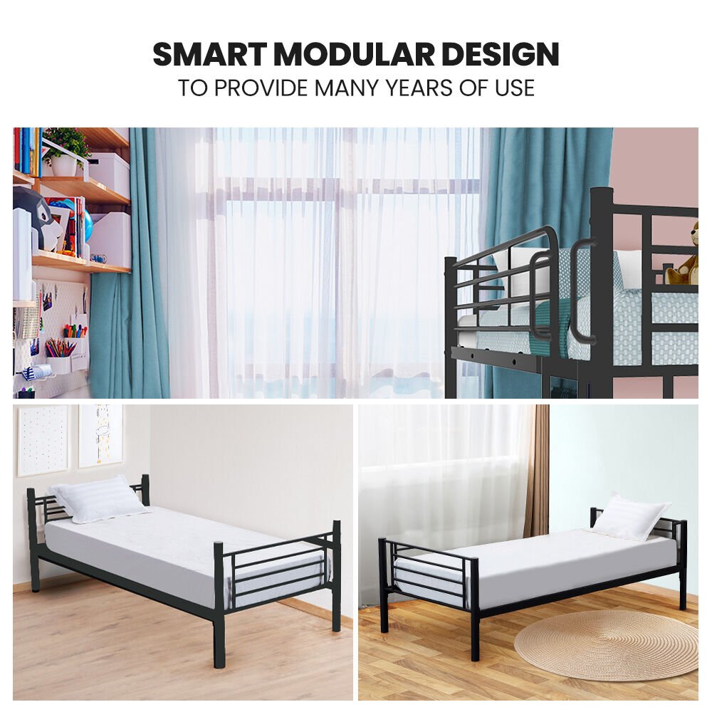 2 - in - 1 Single Metal Bunk Bed Frame - Dark Matte Grey - Furniture > Bedroom - Rivercity House & Home Co. (ABN 18 642 972 209) - Affordable Modern Furniture Australia